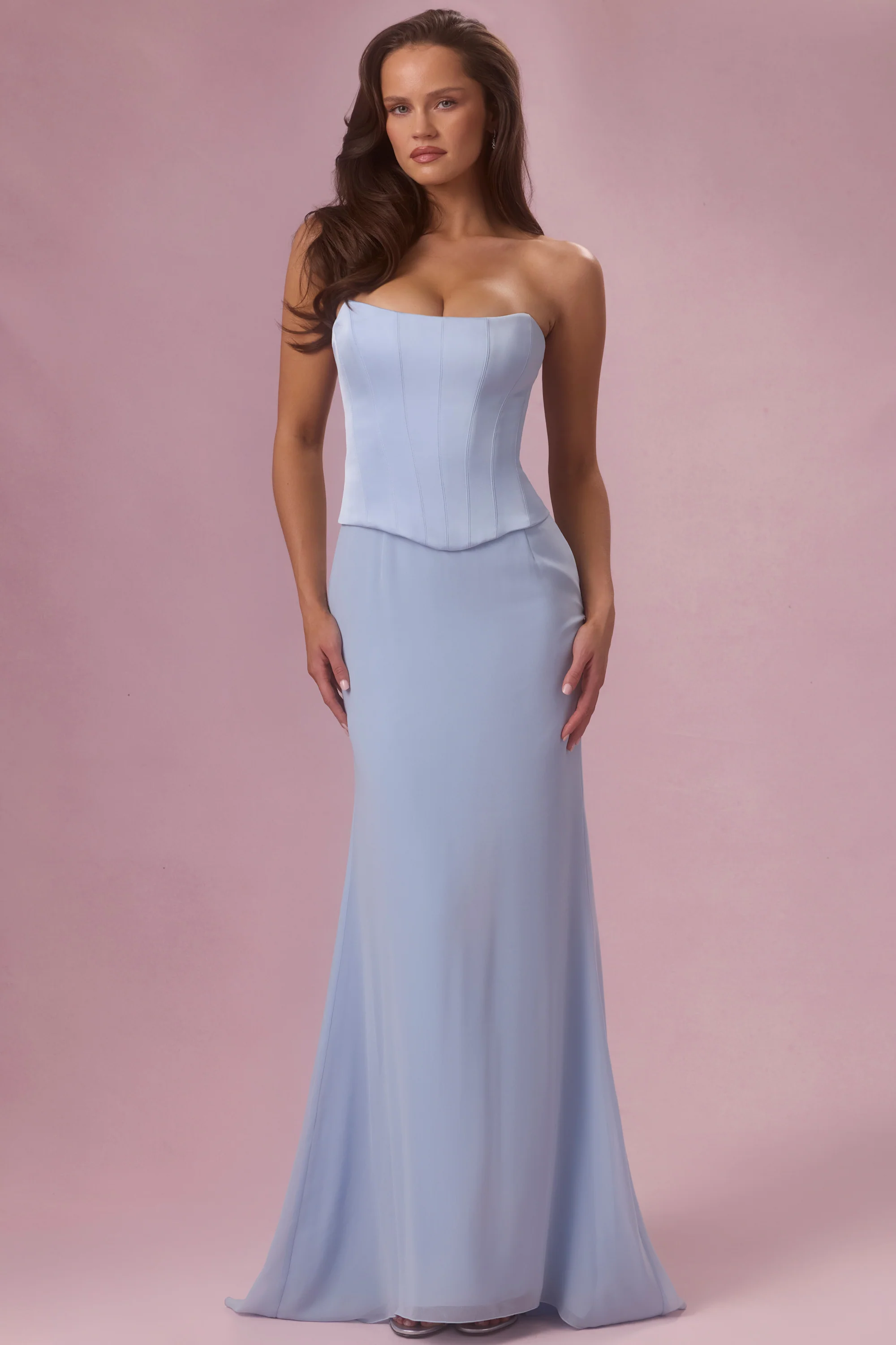 Satin Corset Bridesmaid Dress in Sky Blue