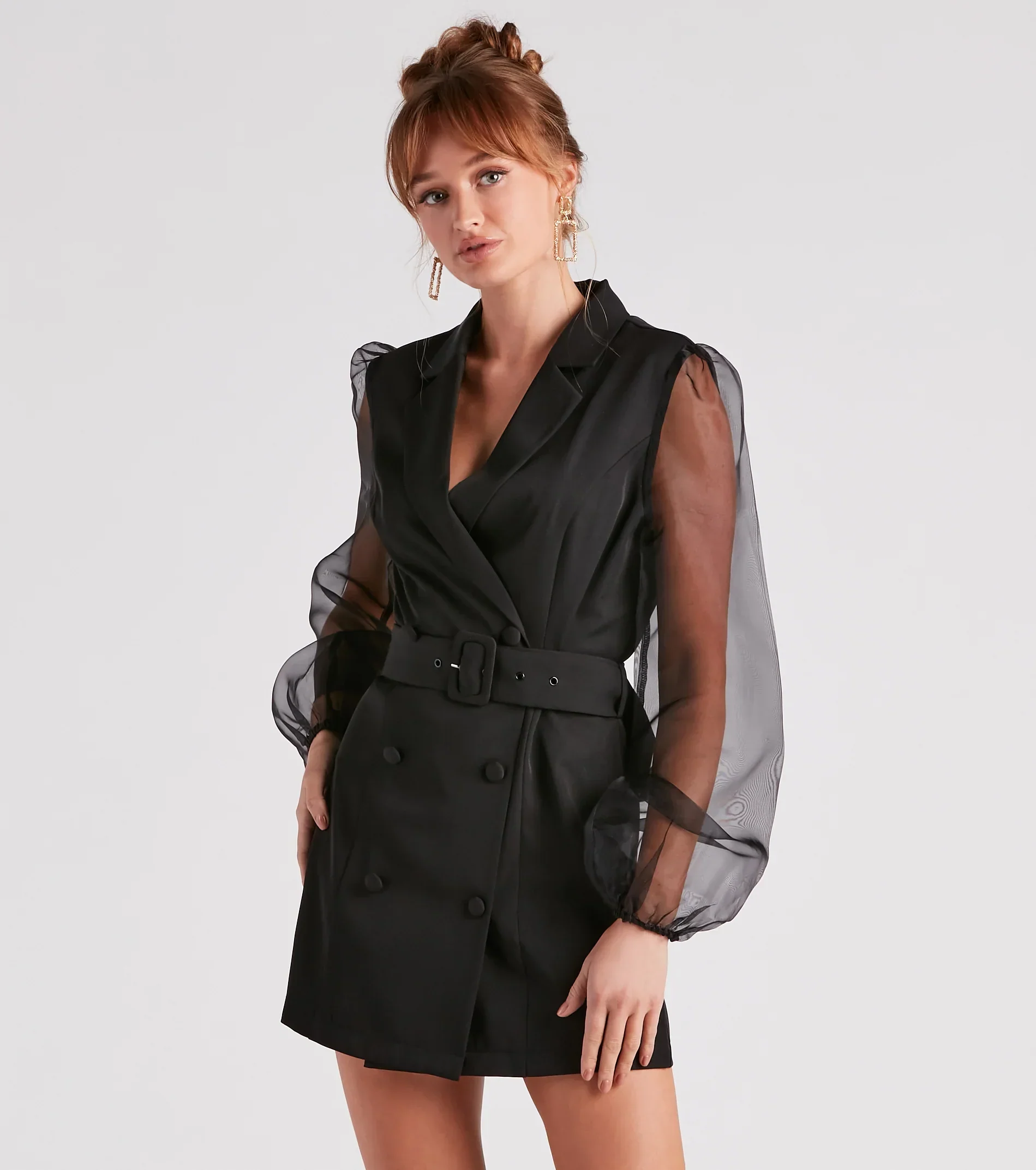 Chic And Fab Sheer Sleeve Blazer Dress