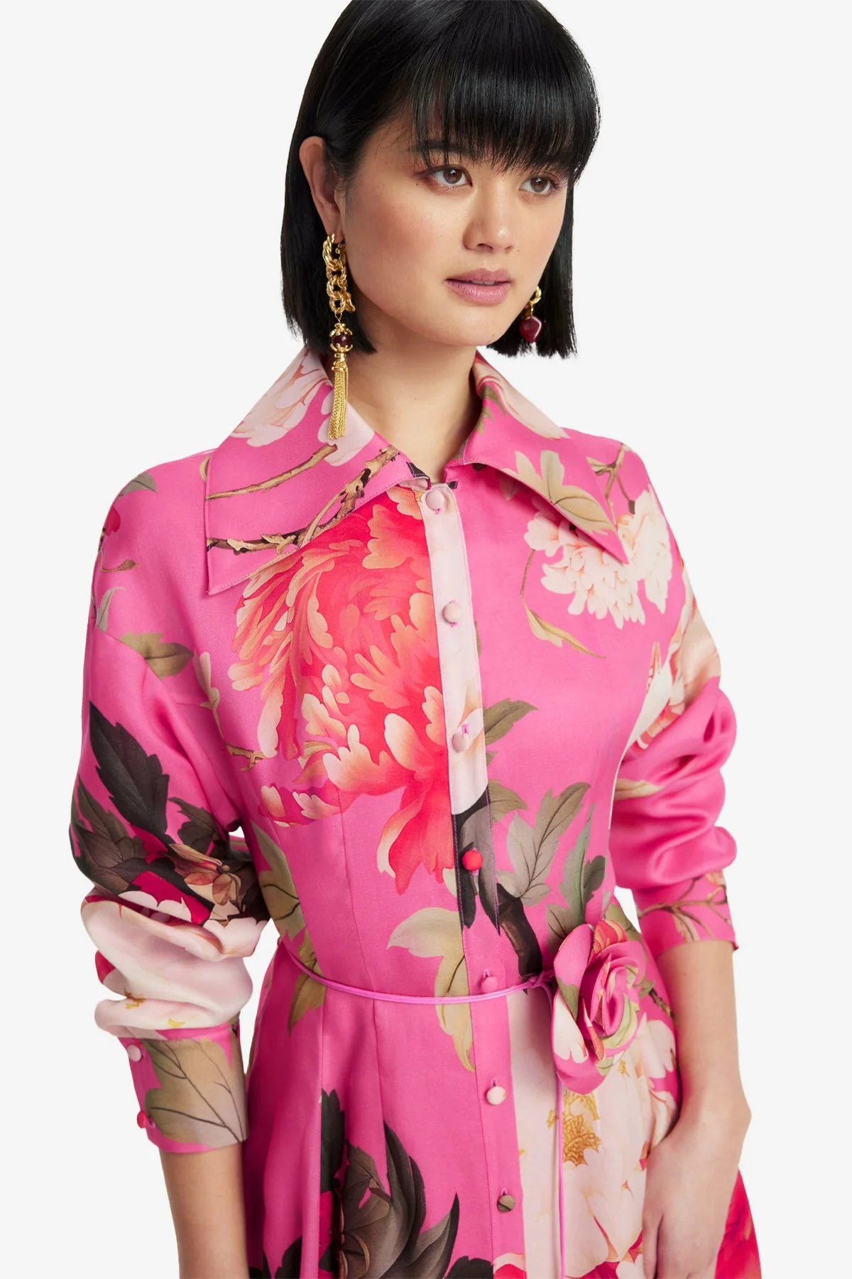 Josephine Silk Gown - Peony Print in Fuchsia