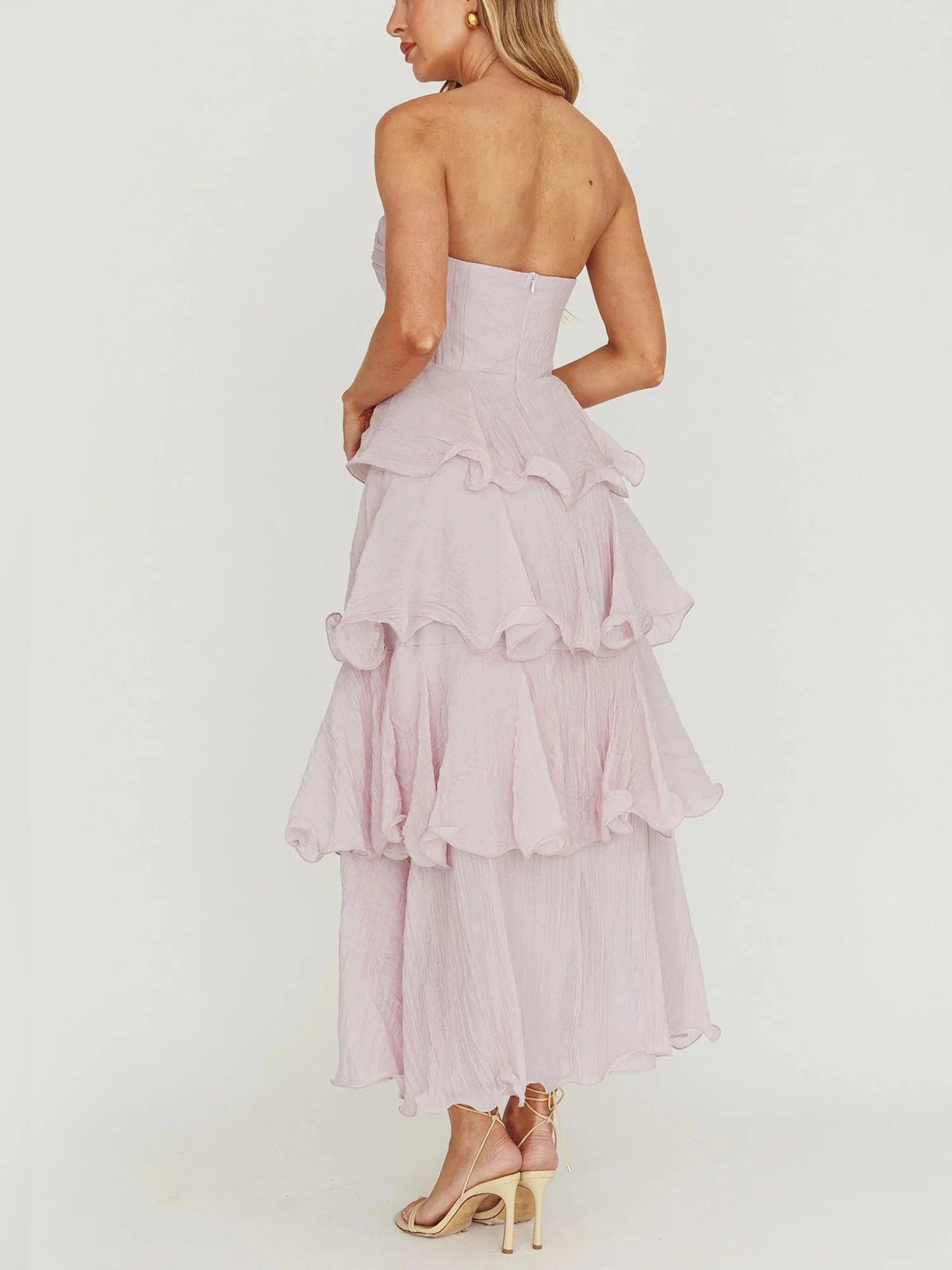 Light Purple Strapless Tiered Midi Dress