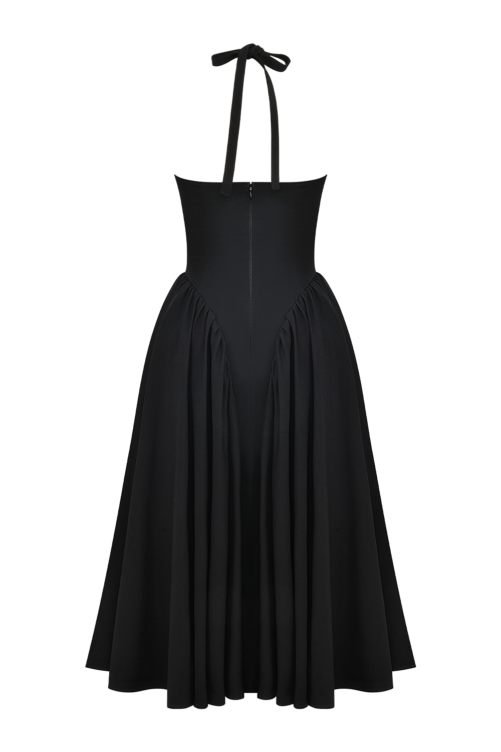 black twill halter midi dress