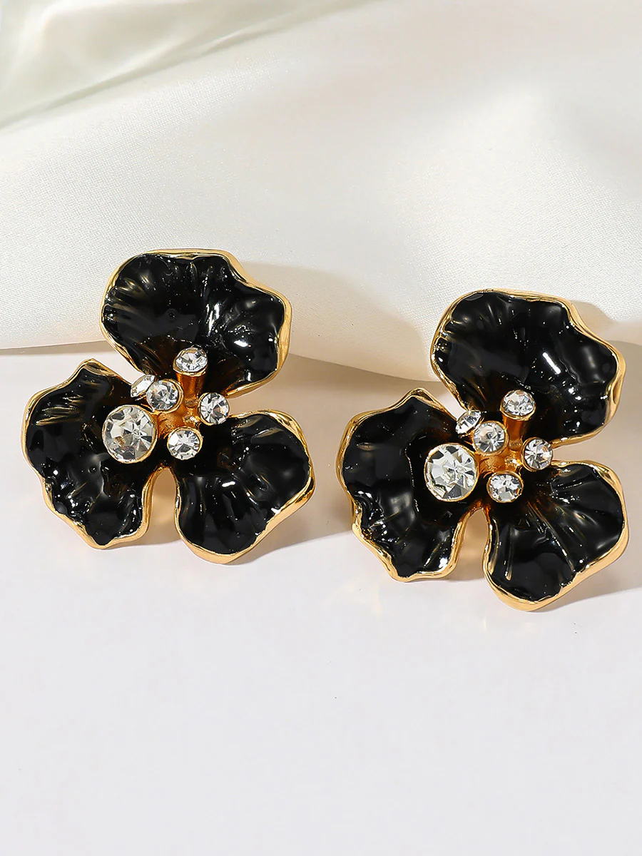 Flower Shape Rhine Stones Earrings Accessories