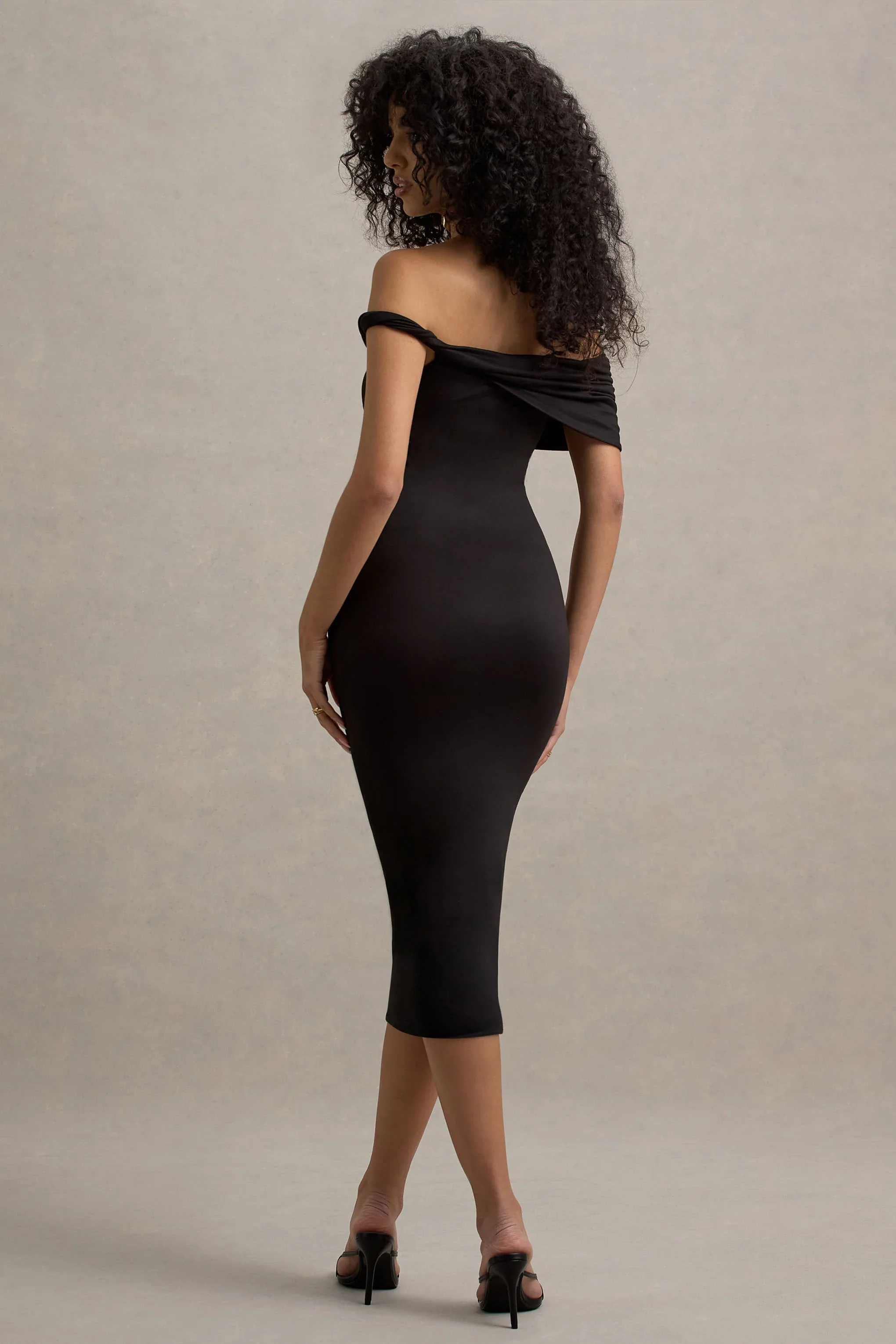 Skye | Black Twisted Bardot Midi Dress