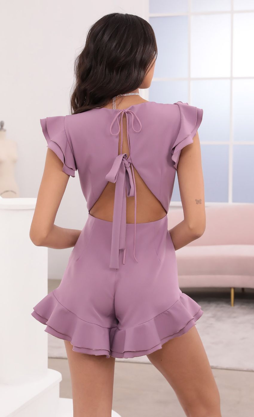 V-Neck Ruffle Romper in Mauve