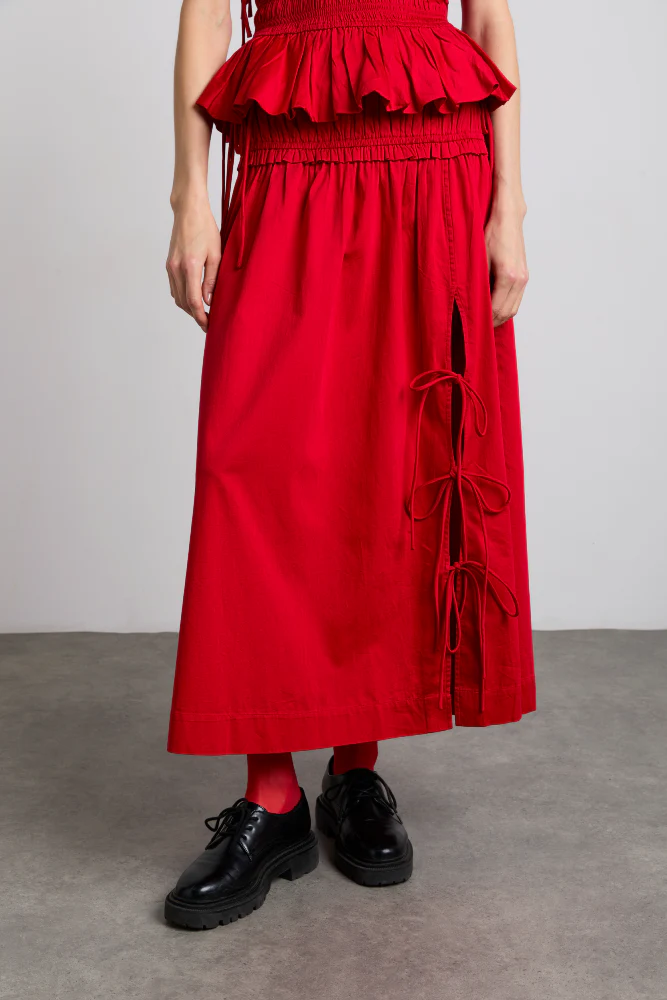 charlotte midi tie detail skirt - cherry