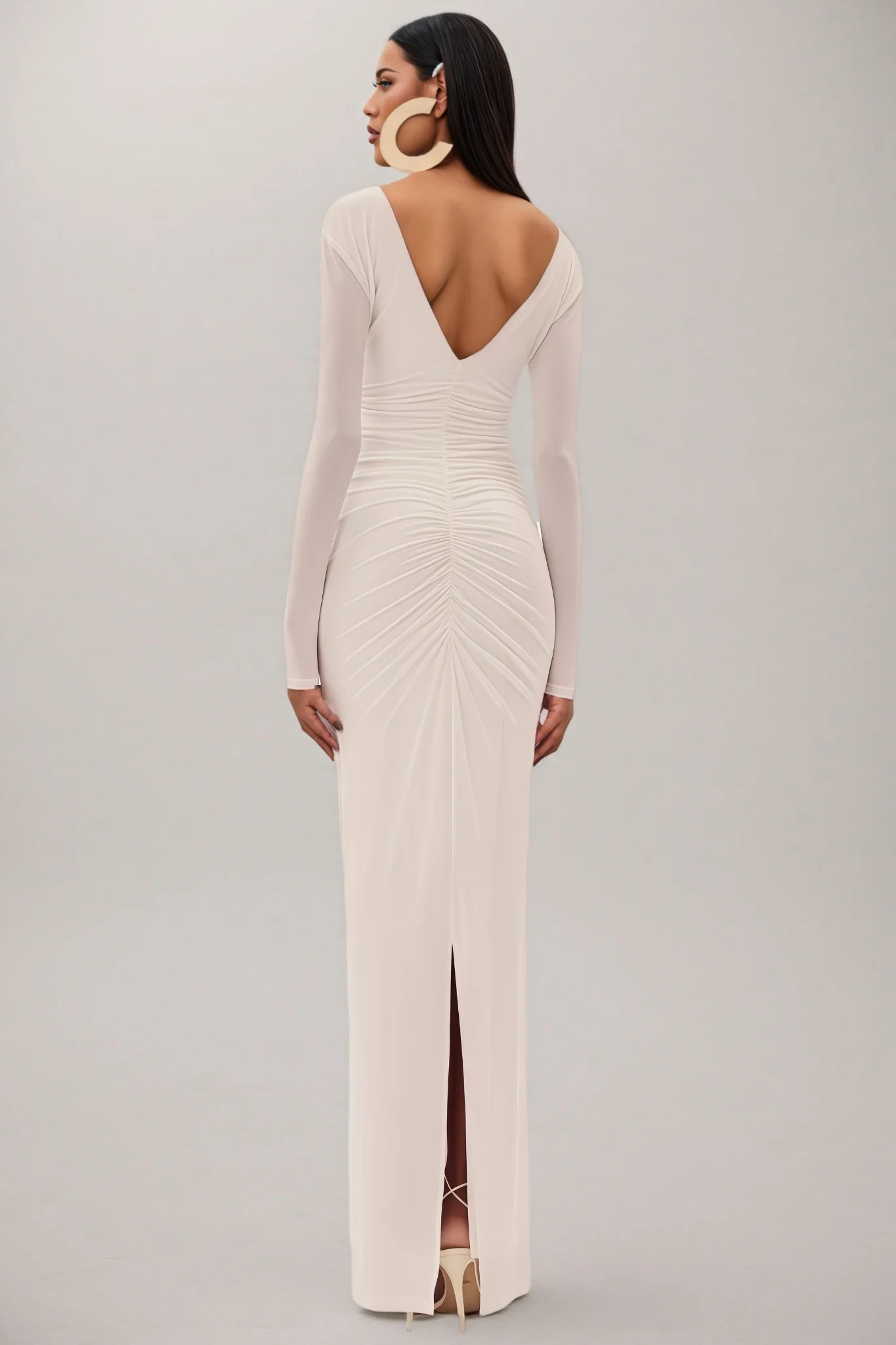 Vivialk V-neck 3D Flower Pleated Maxi Dress
