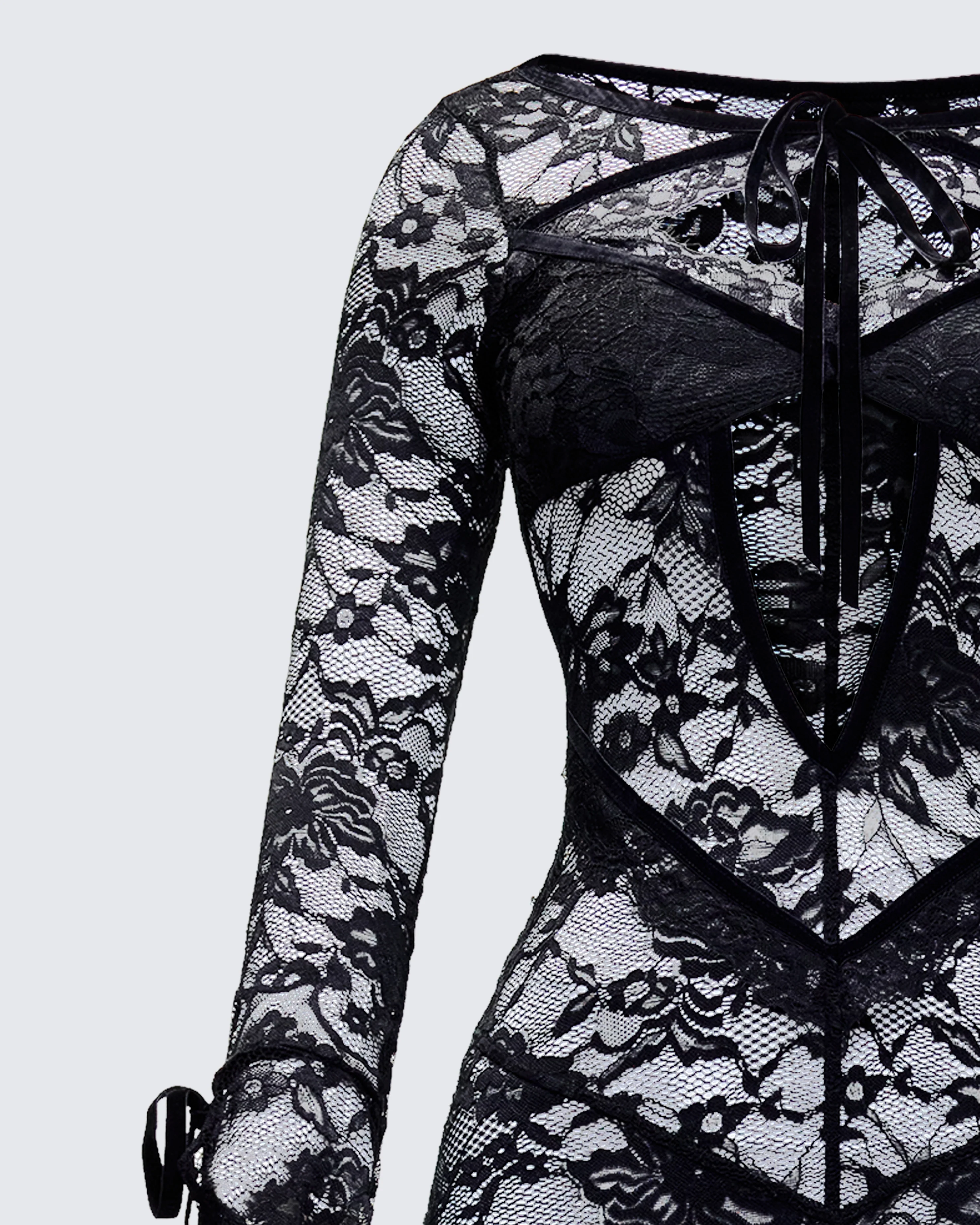 Sonia Black Sheer Peekaboo Lace Maxi Dress