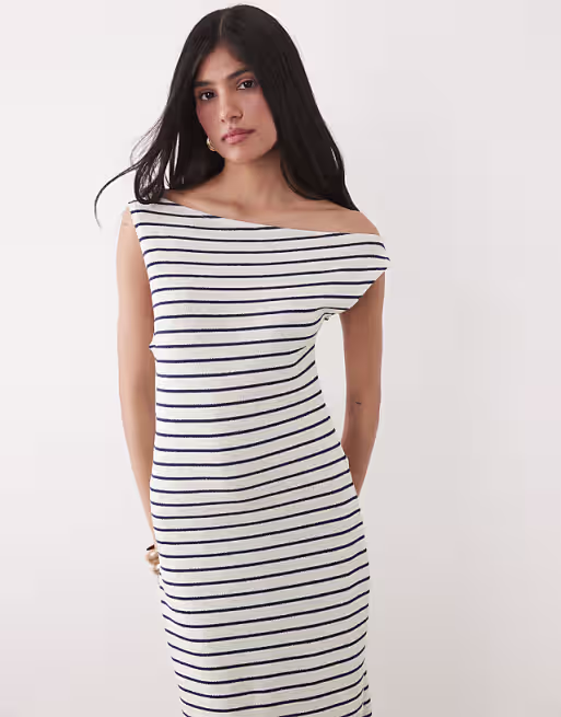 fallen shoulder maxi dress in stripe
