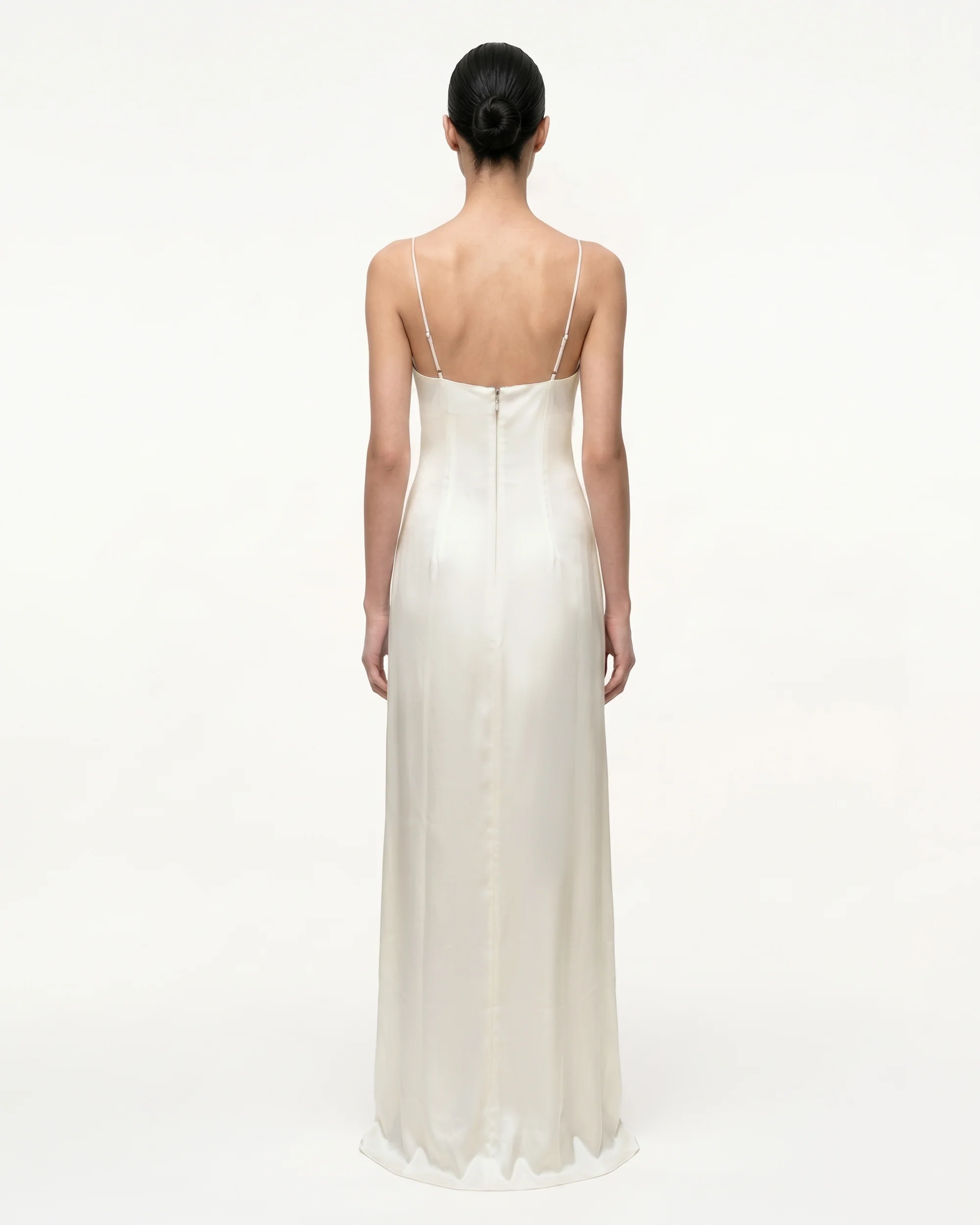 Iris Motif Satin Slip Gown - White - FASHION NOB