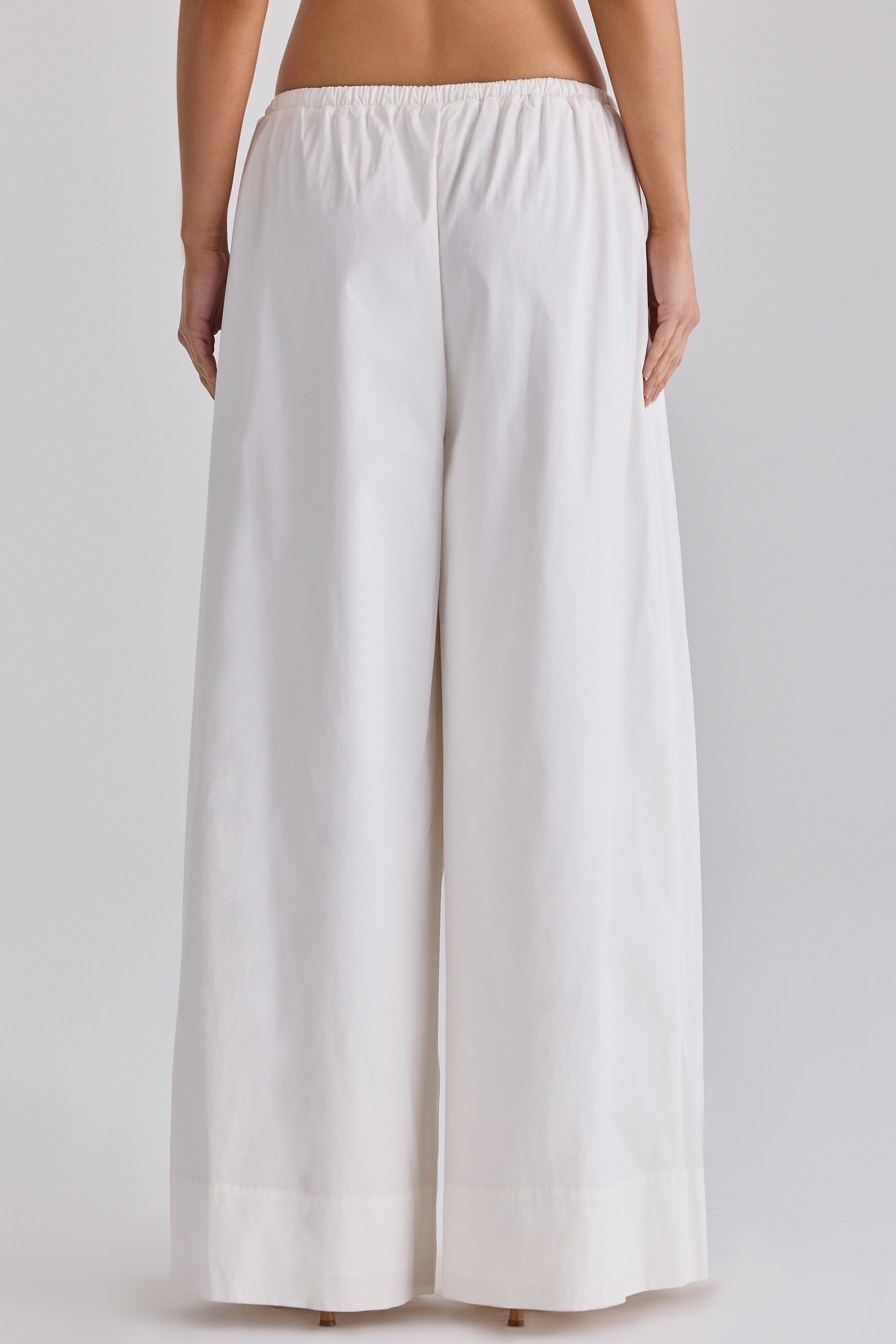 White Cotton Wide Leg Trousers