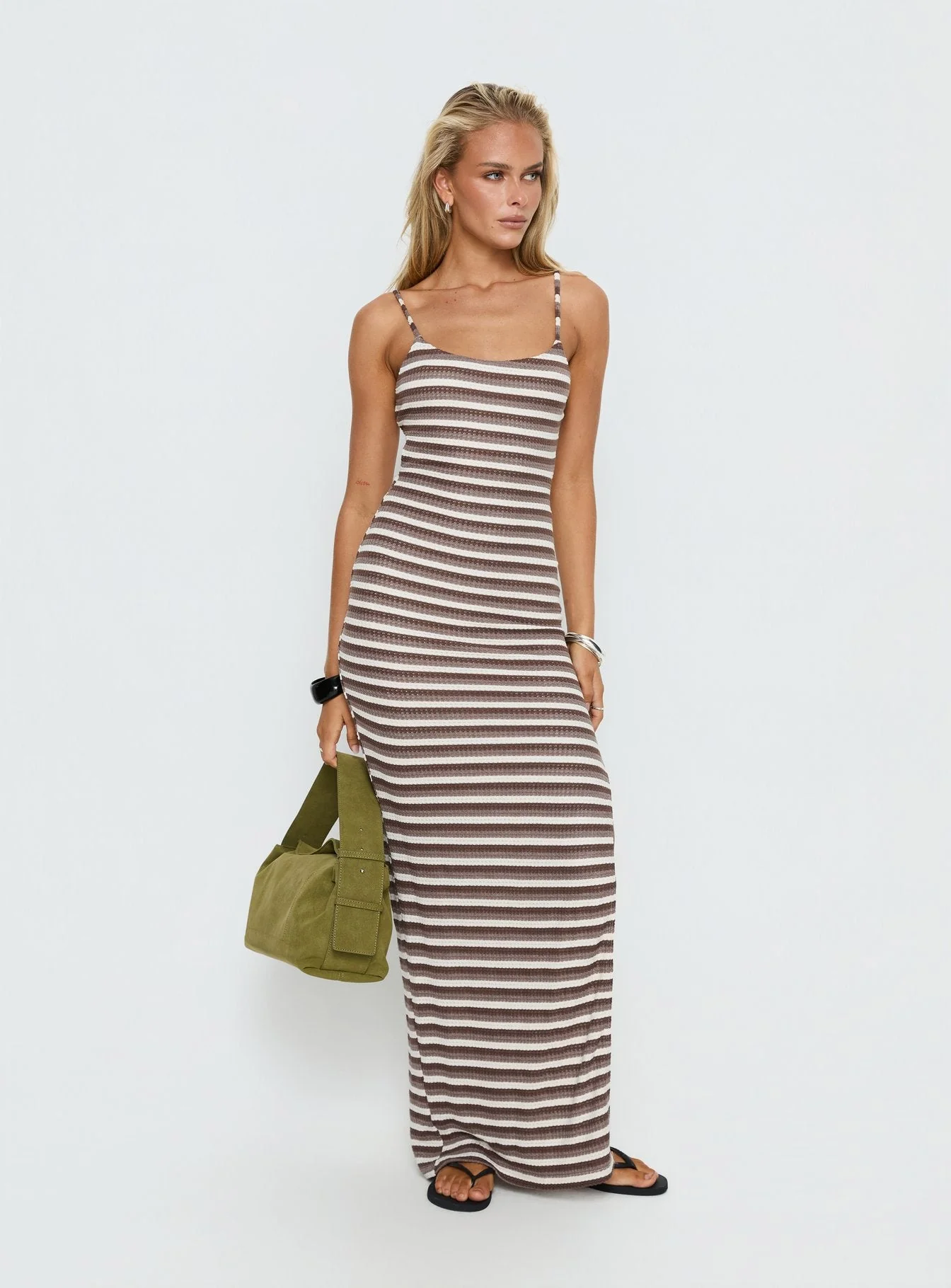Elestria Maxi Dress Brown Stripe