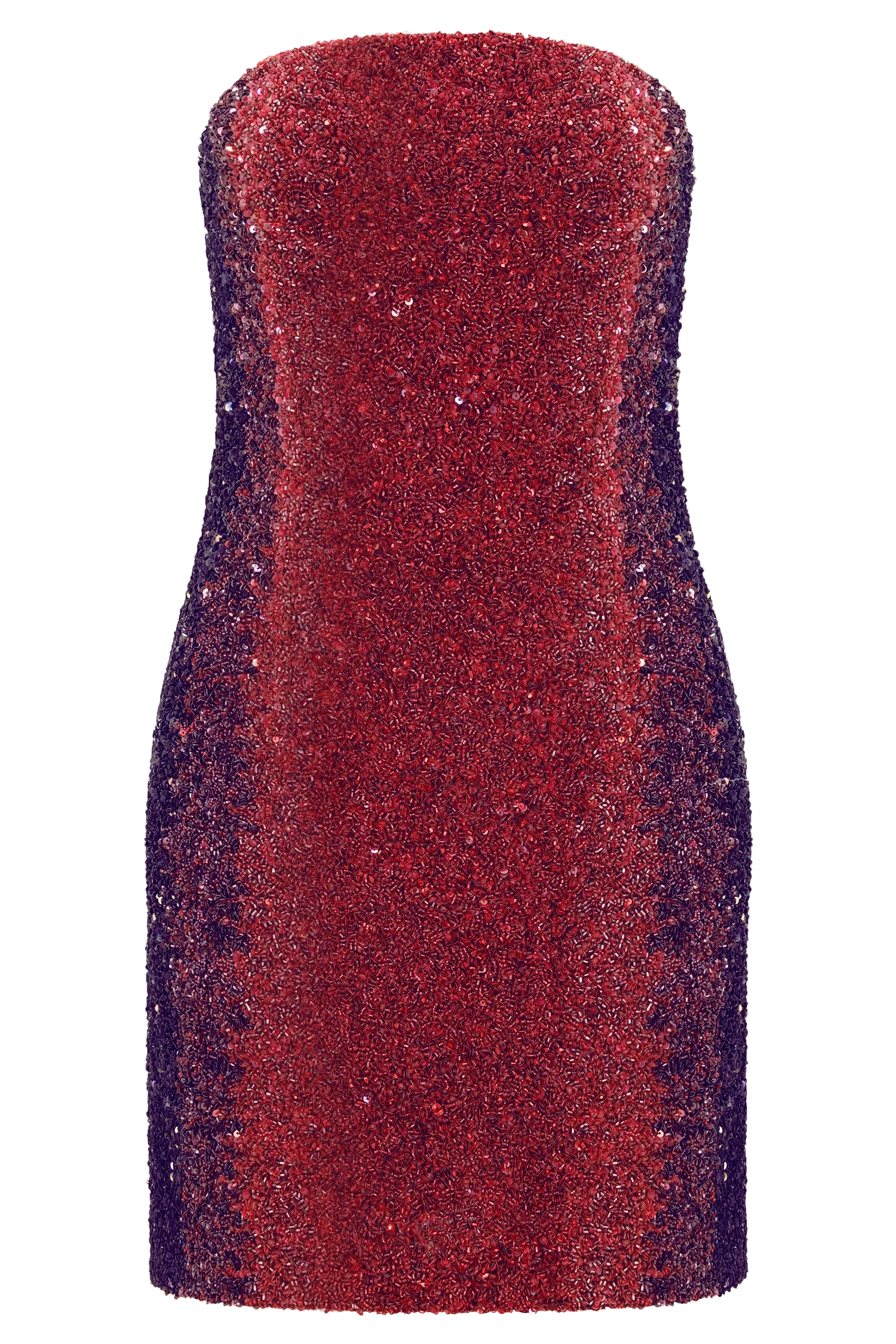 Zander Hand Beaded Strapless Mini Dress - Red Ombre