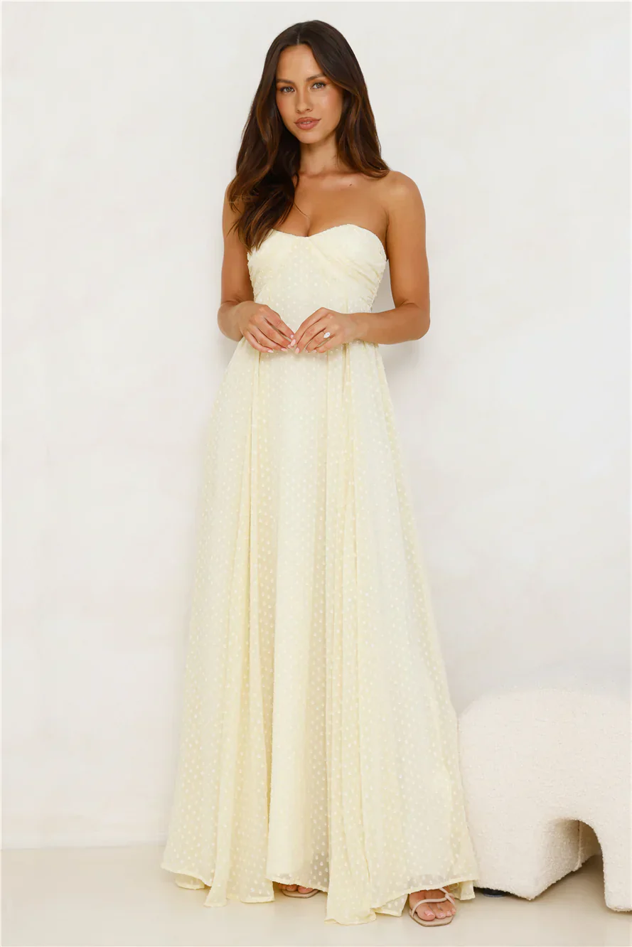 Secluded Grove Strapless Maxi Dress Yellow - luluinthesky