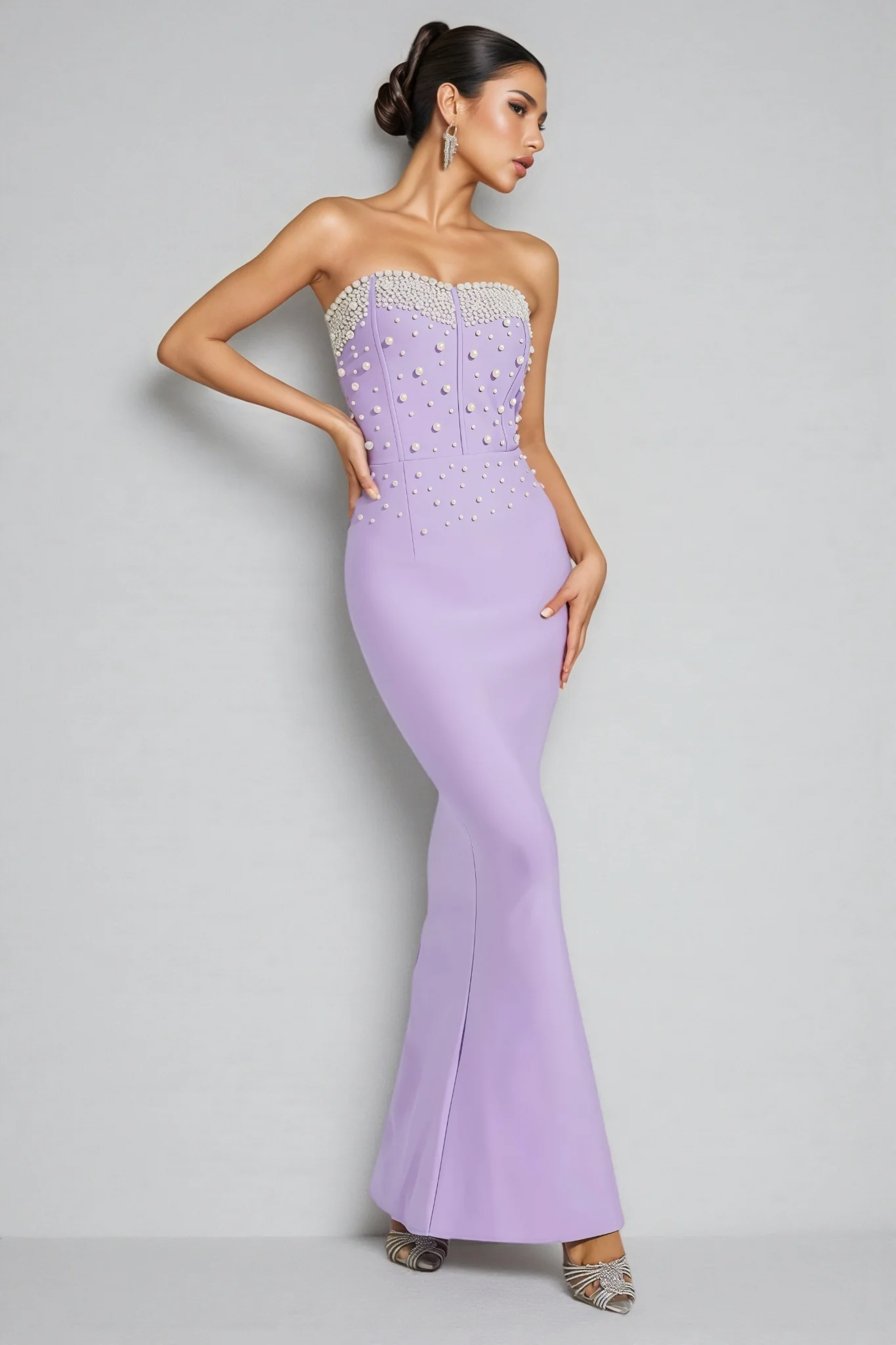 Tulip Purple Beaded Bandage Maxi Dress
