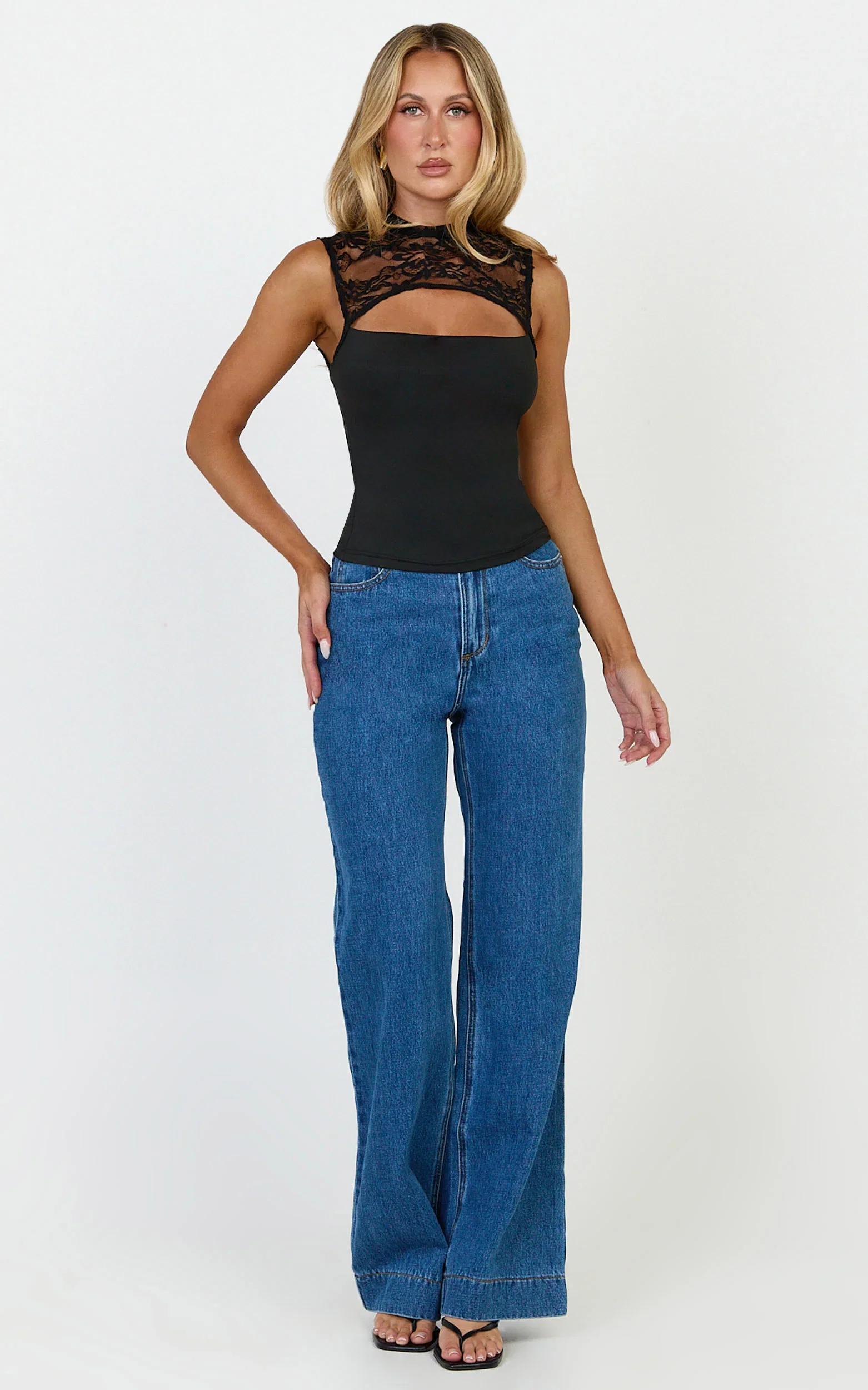 Blanche Top - Cut Out Lace Top in Black
