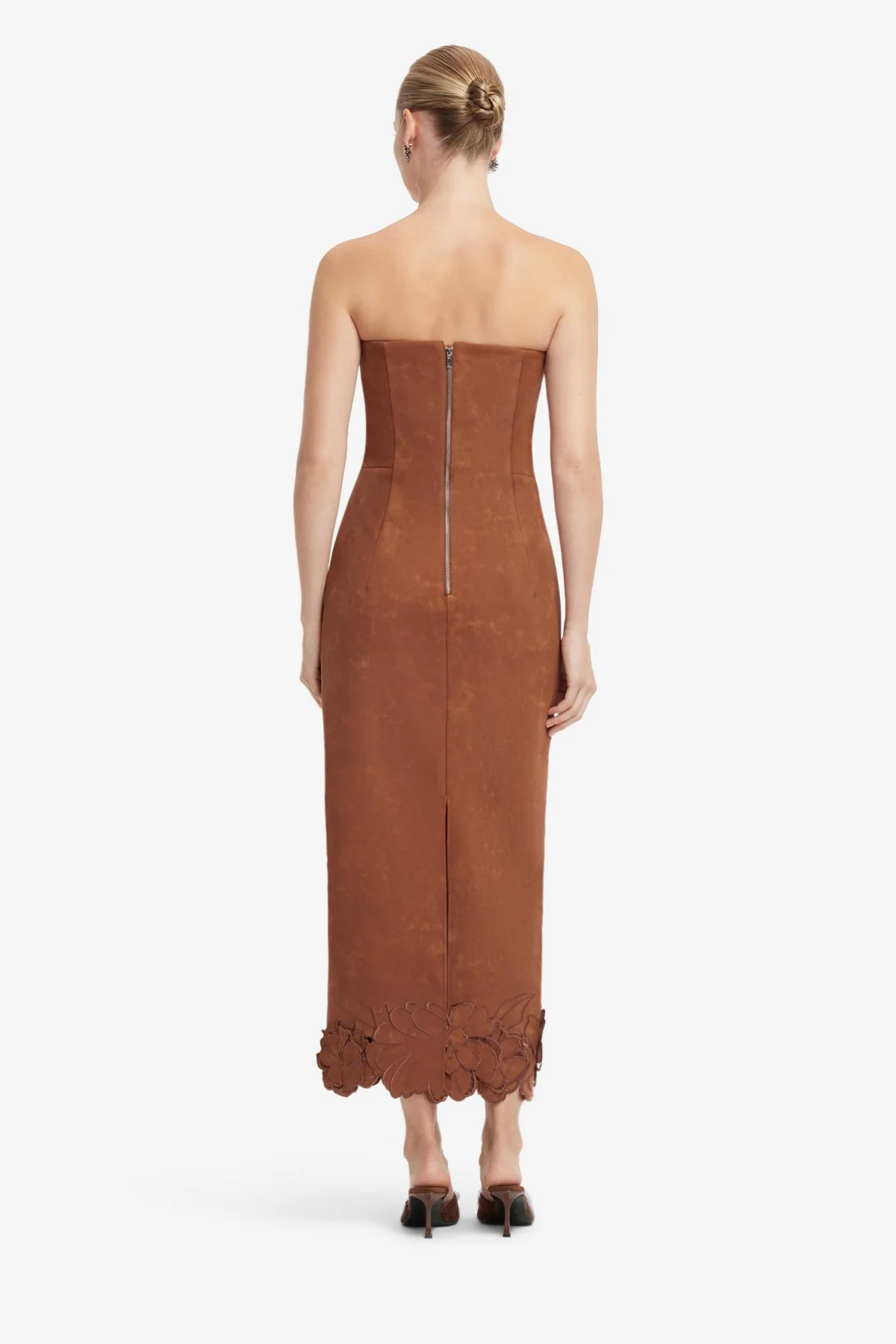 Rayna Appliqué Vegan Suede Bustier Maxi Dress - Chestnut