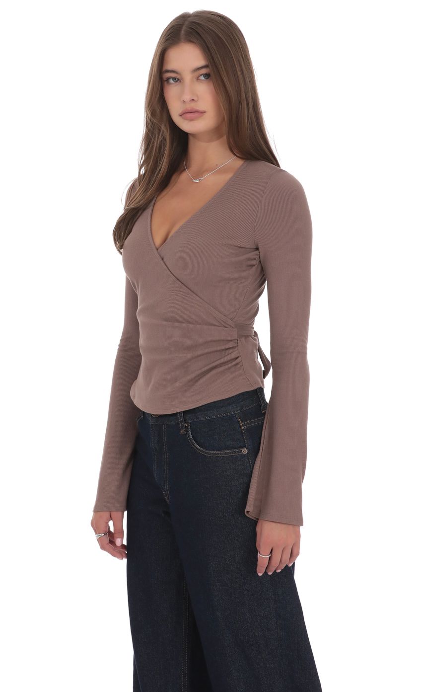 V-Neck Overlap Top in Taupe