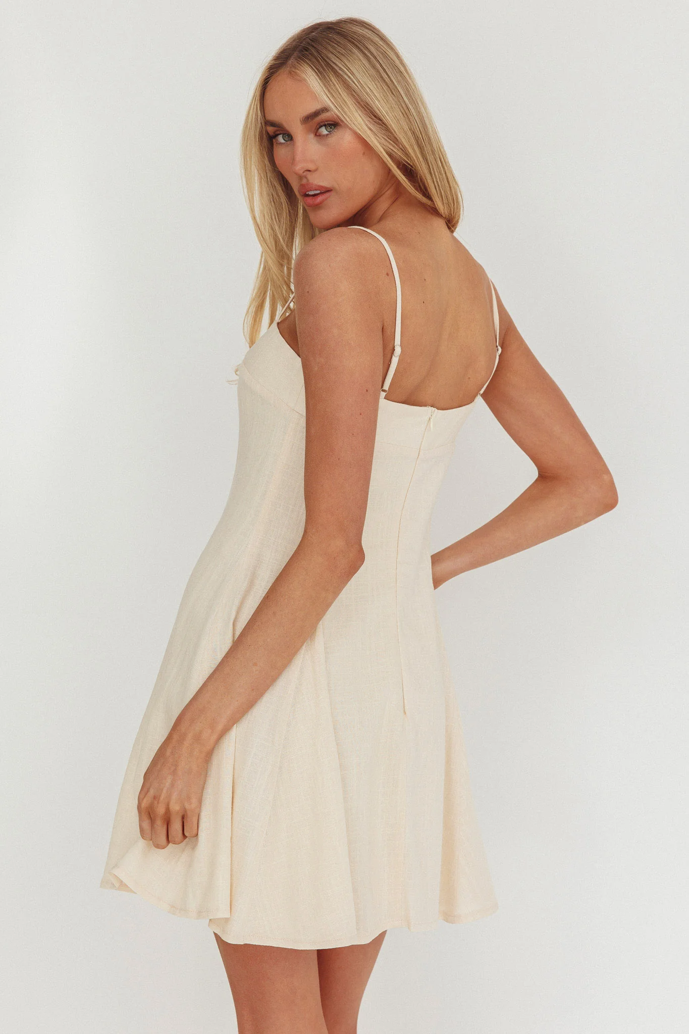 Fianna Button Front Godet Mini Dress Cream