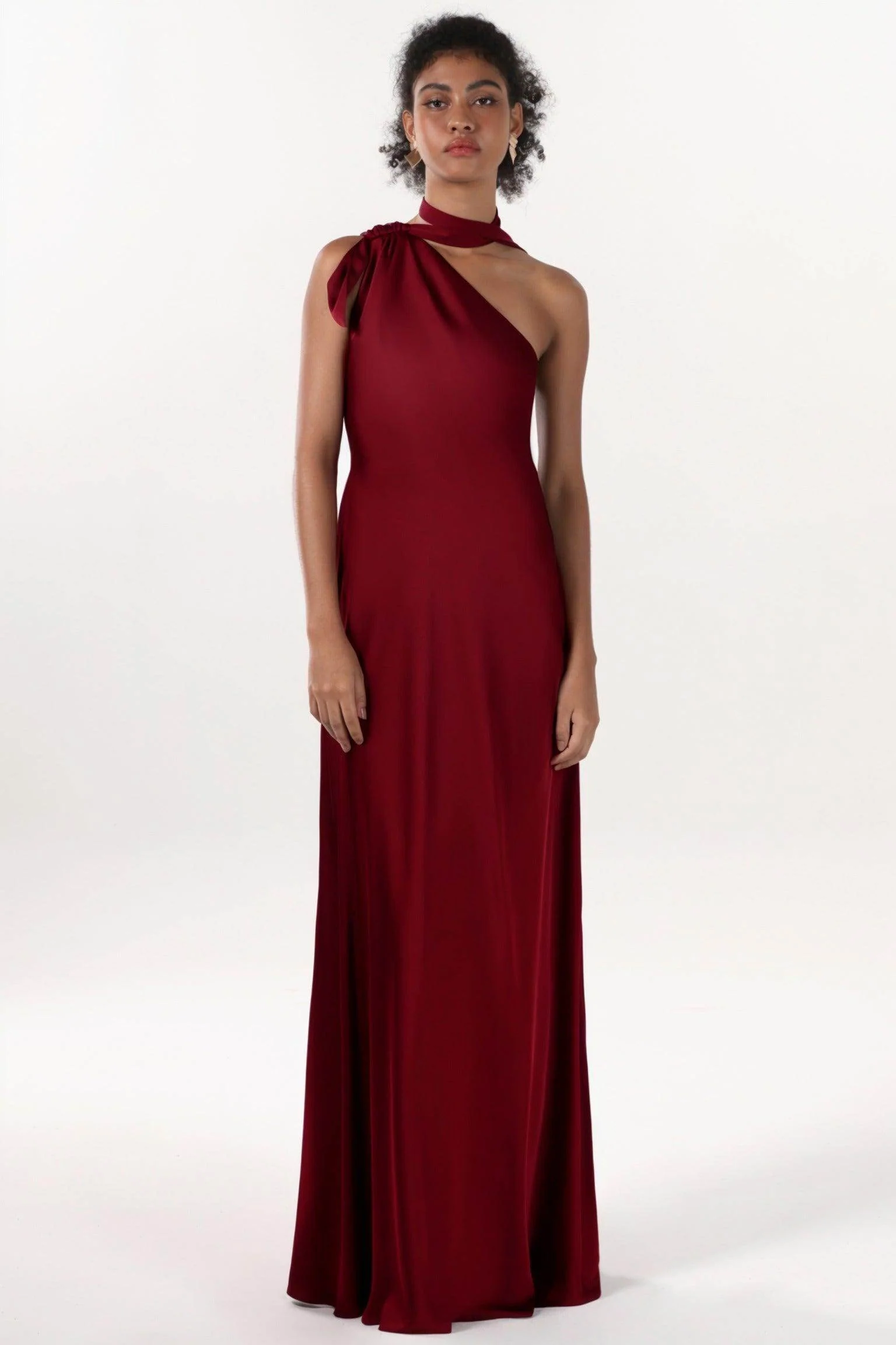 Sheath-Column Maxi Luxe Satin Bridesmaid Dress CS0607BM