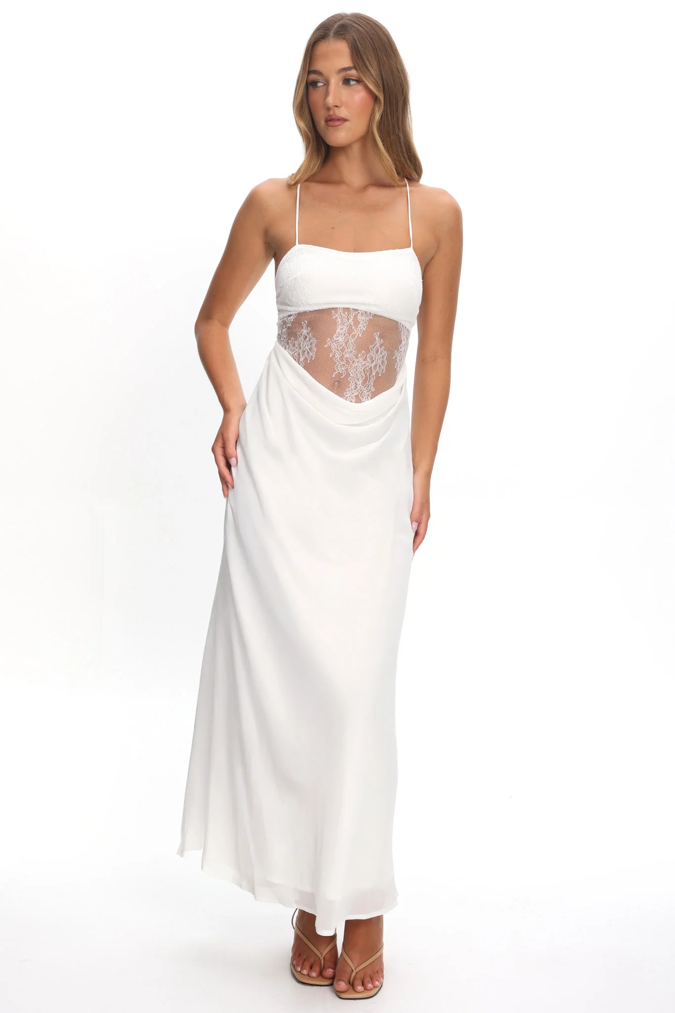These Days Backless Lace Waist Maxi Dress White