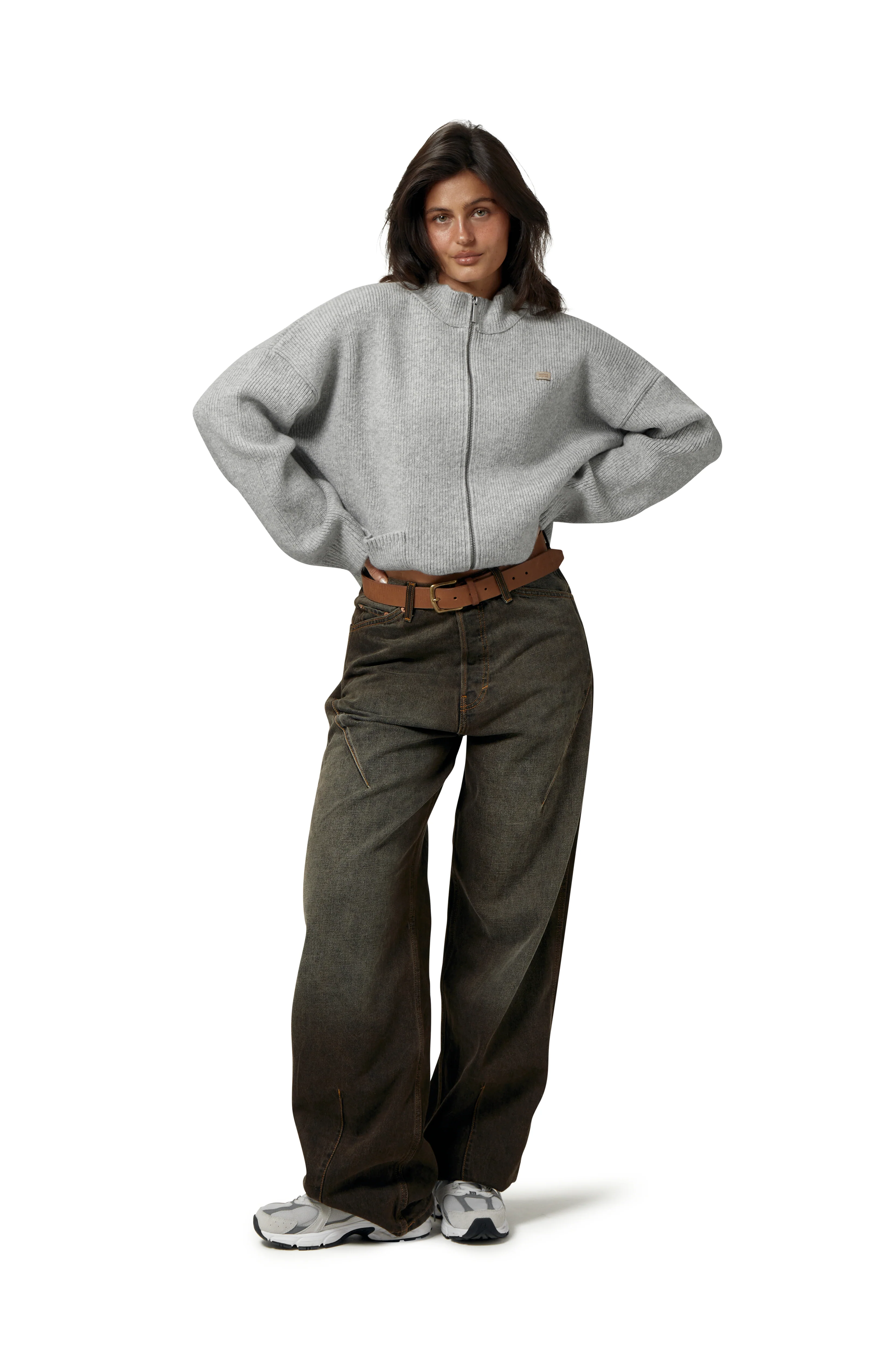 Originals Knit Zip Up in Light Grey