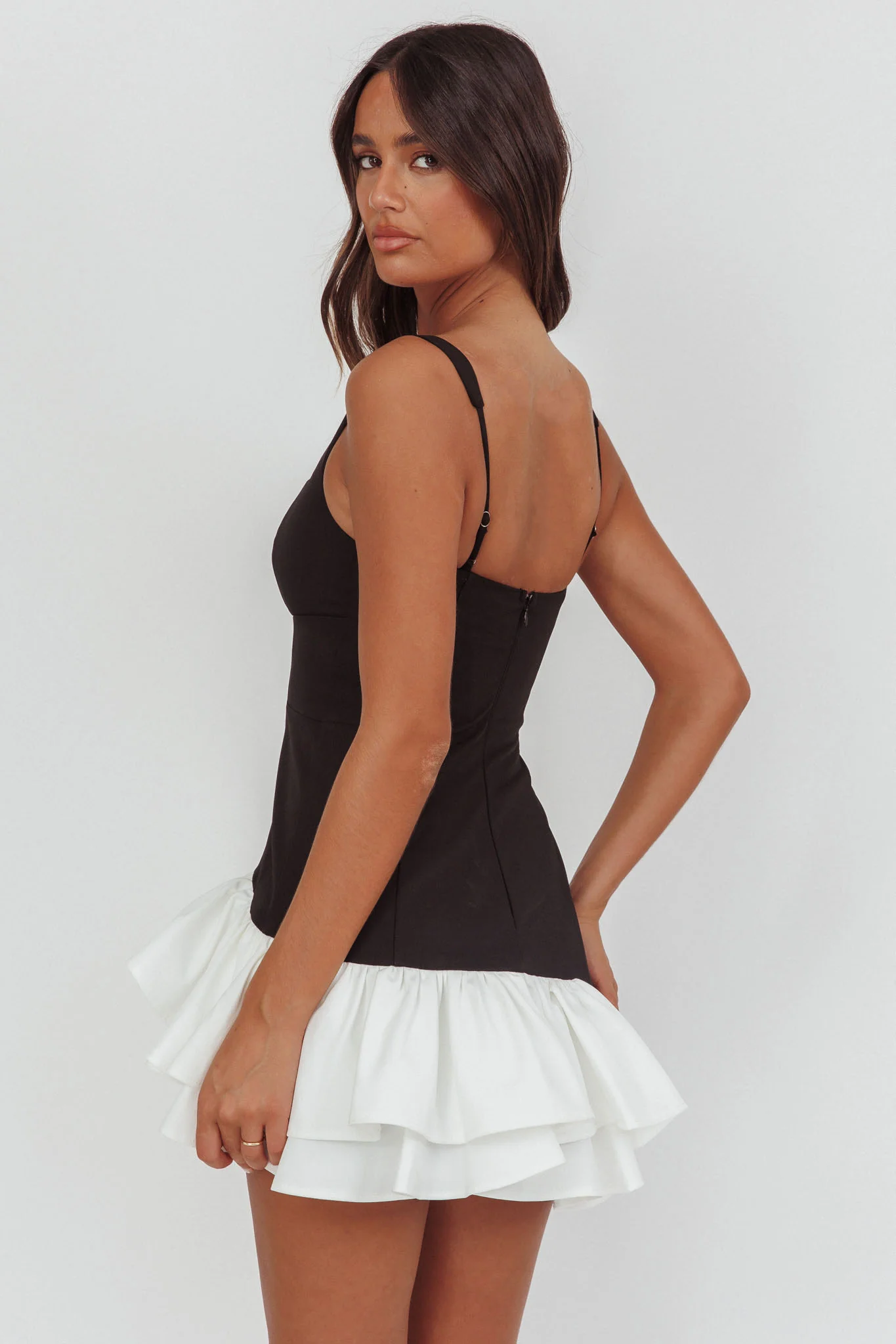 Romantic Layered Frill Mini Dress Black - luluinthesky