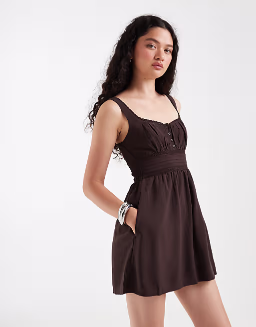 Hollister scoop neck a line mini dress in brown