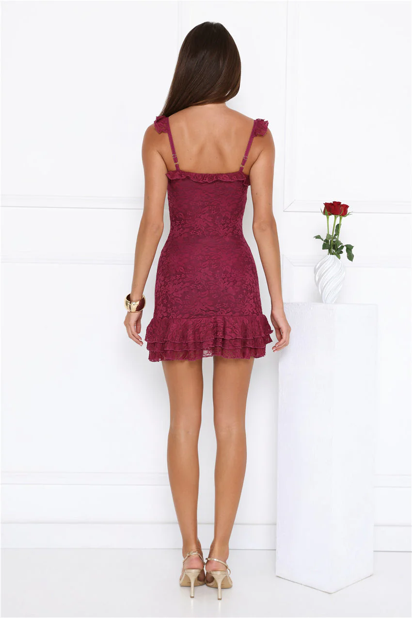 Little Sultry Lace Mini Dress Plum - luluinthesky