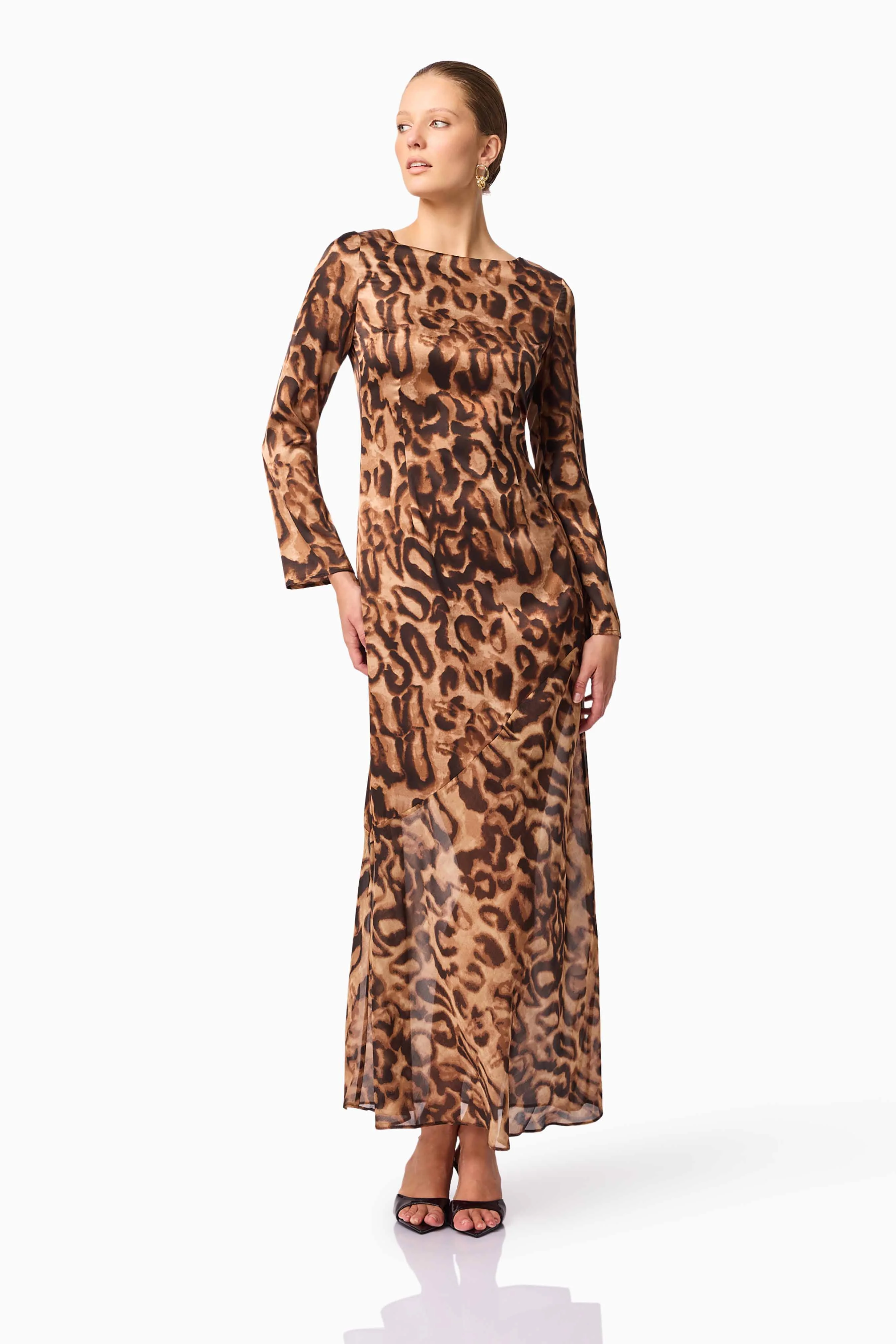 CURAAE Zali Long Sleeve Maxi Dress in Leopard Print