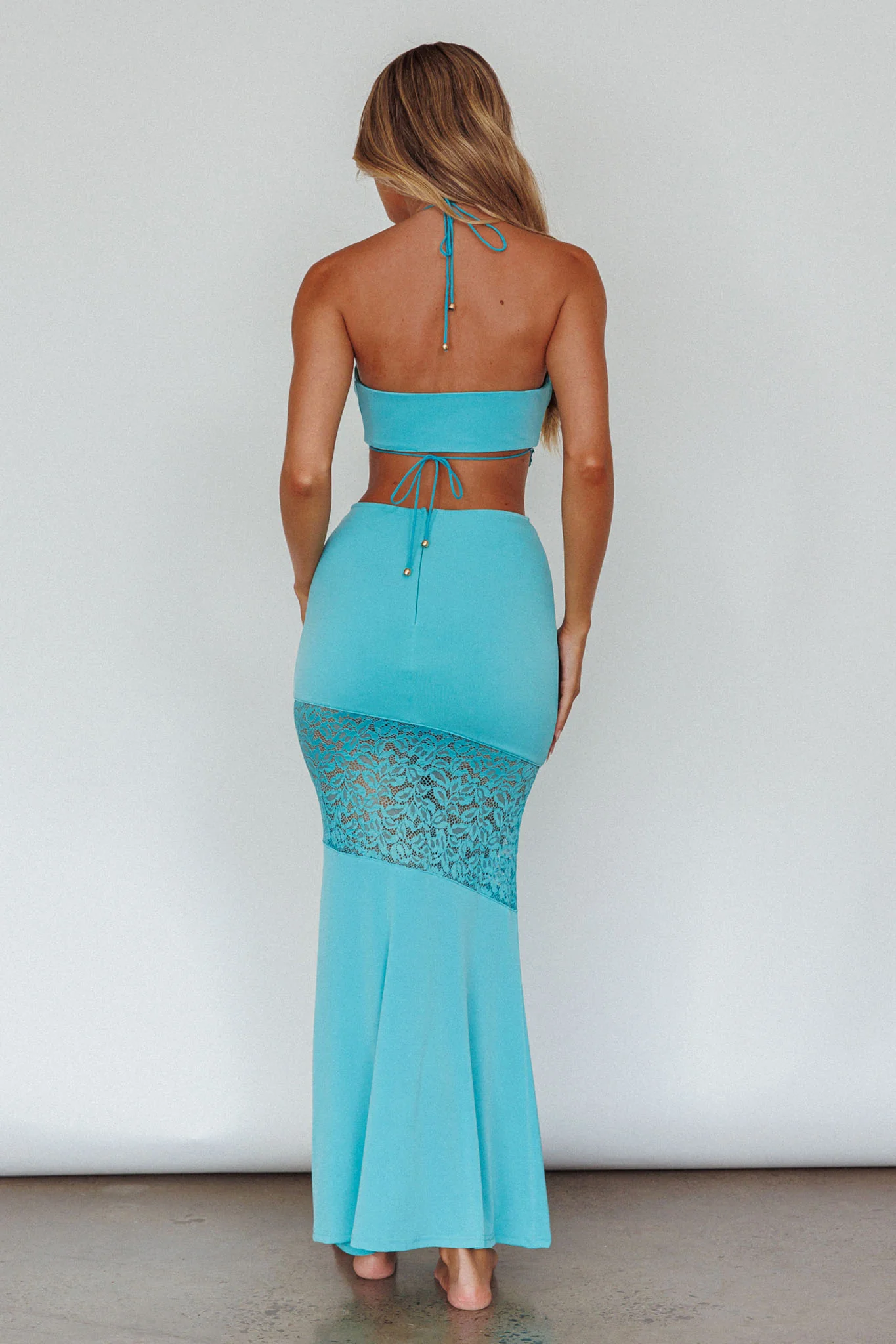 Florida Lace Insert Cut-Out Maxi Dress Blue