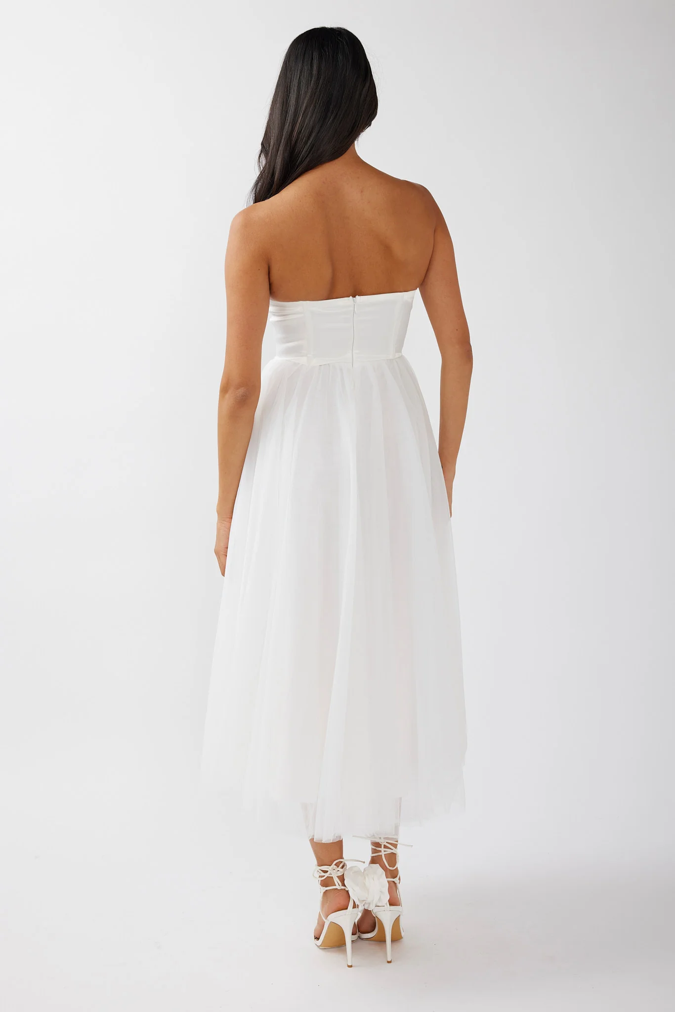 Rosemary Tulle Bustier Midi Dress White