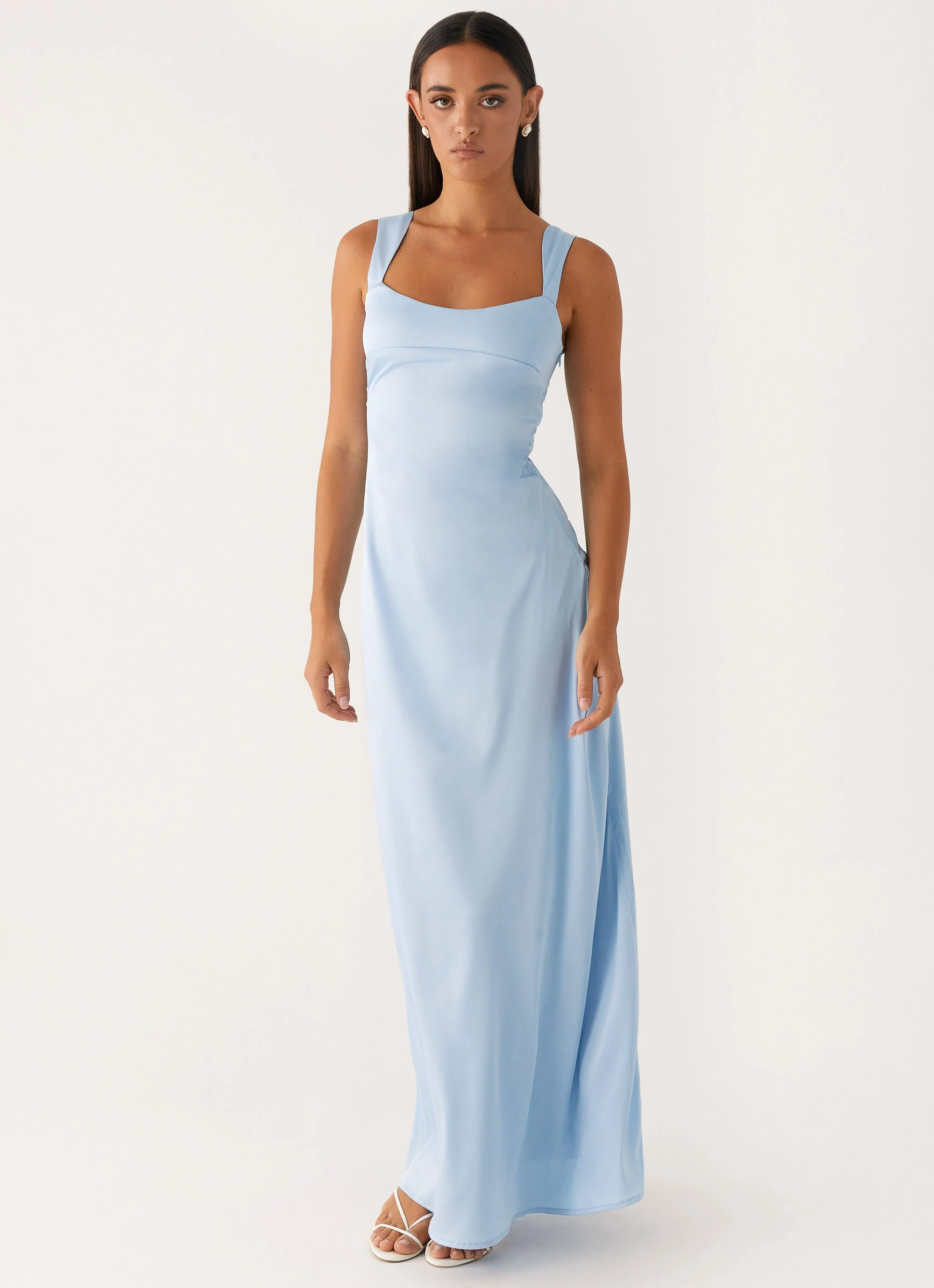 Odette Satin Maxi Dress - Blue - luluinthesky