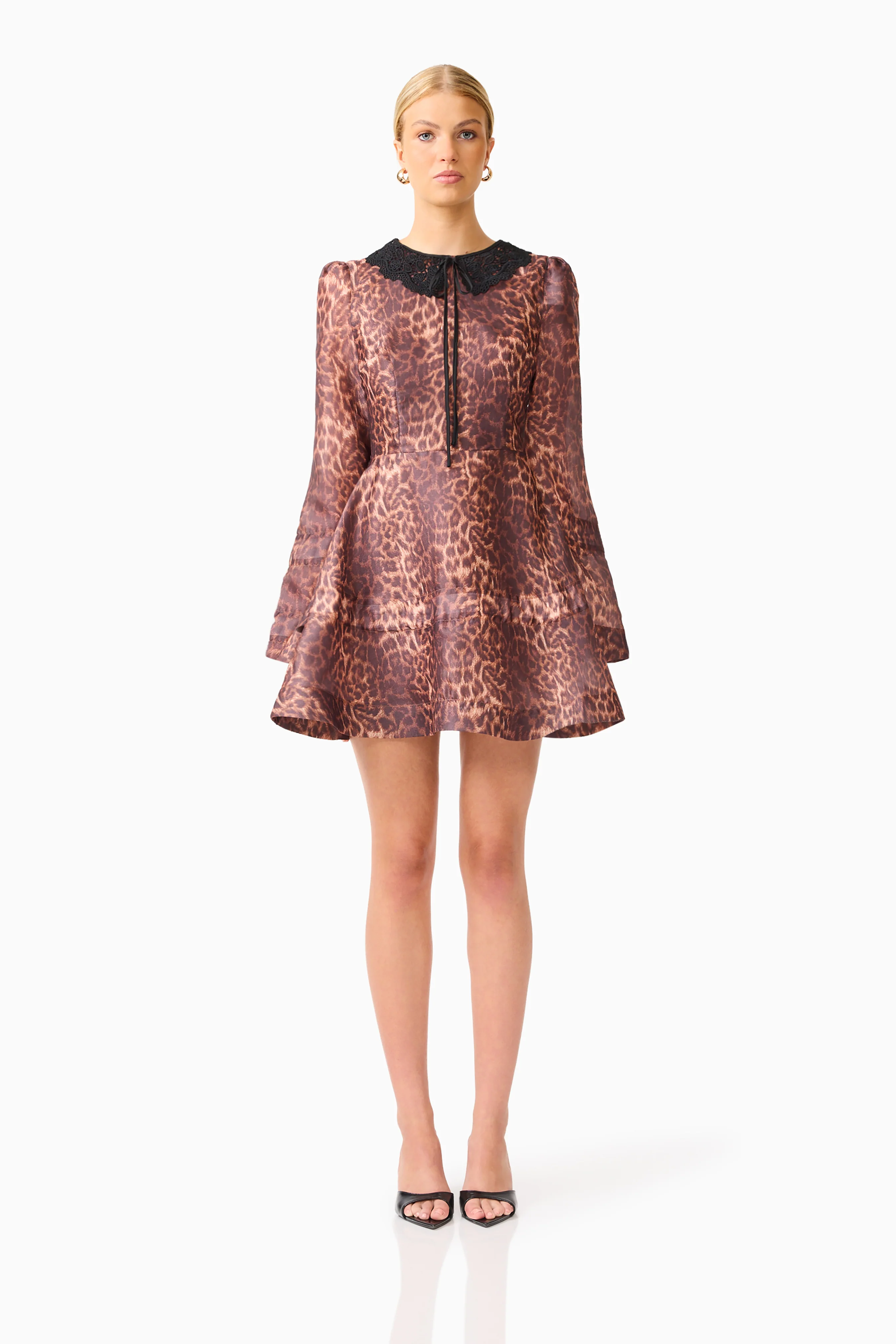 CURAAE Zamira Long Sleeve Mini Dress in Brown Multi