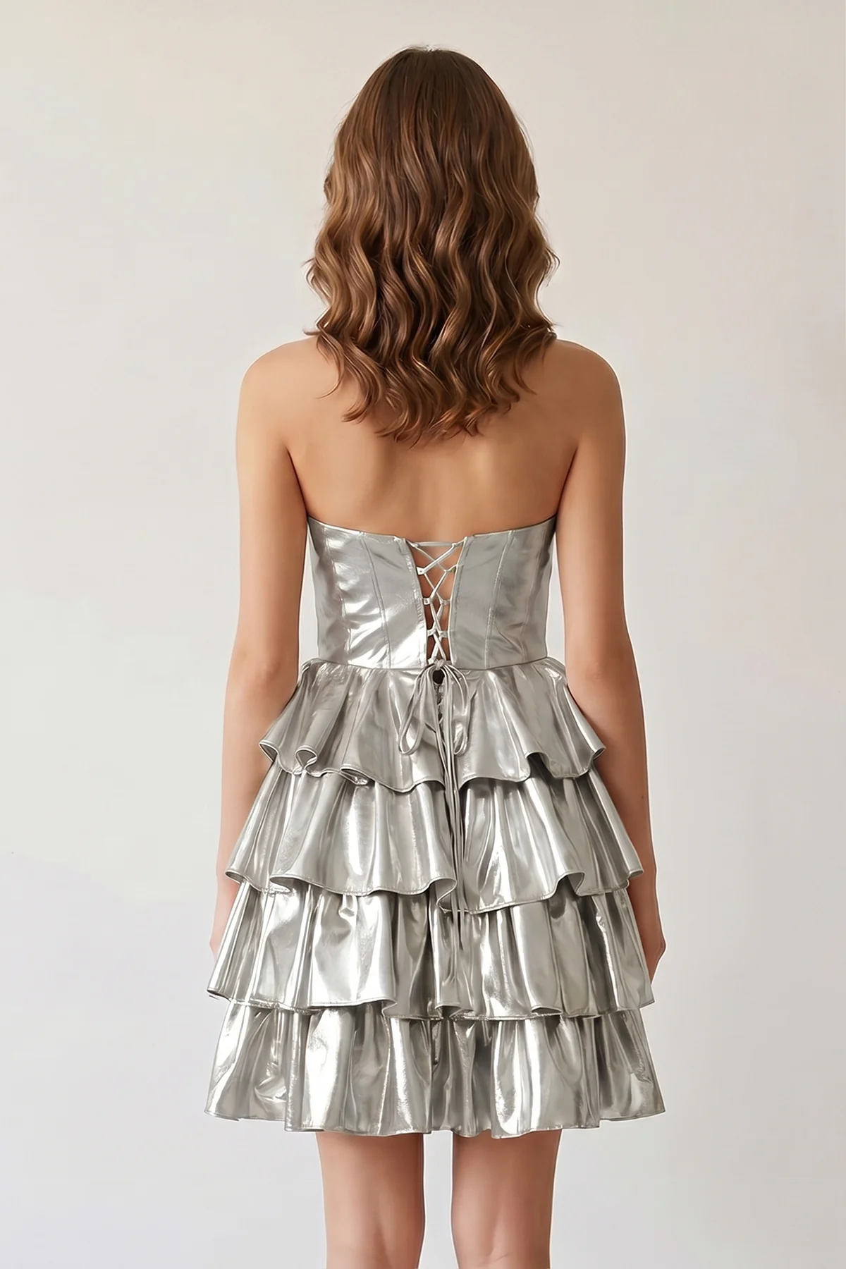 Sweetheart Gold Metallic A-Line Ruffle Homecoming Dress