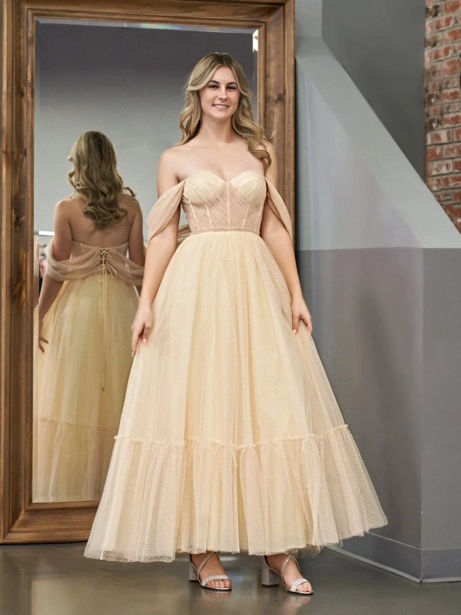 A-Line Tulle Sweetheart Tea-Length Homecoming Dress