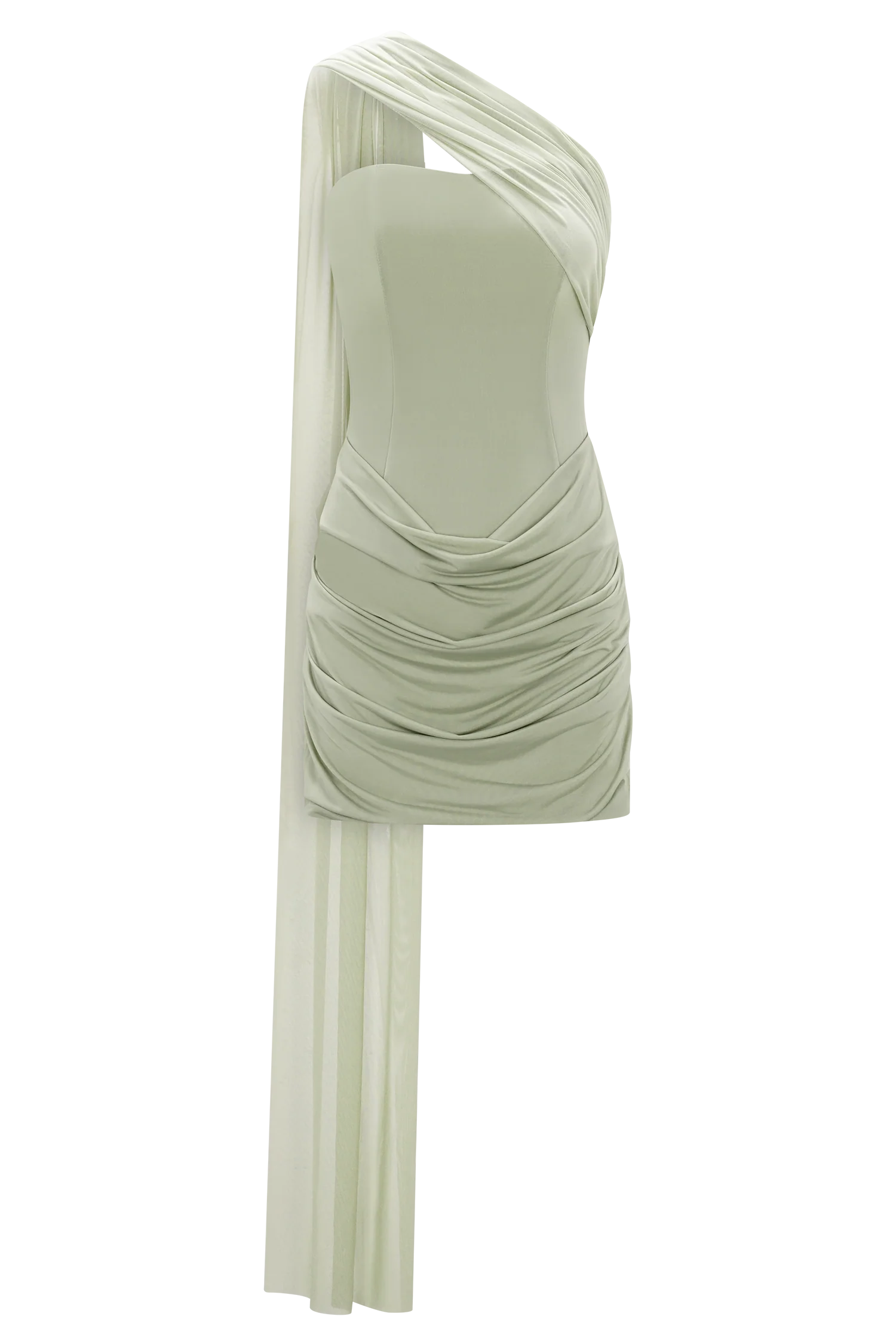 Mattea Slinky And Mesh Mini Dress With Scarf - Sage