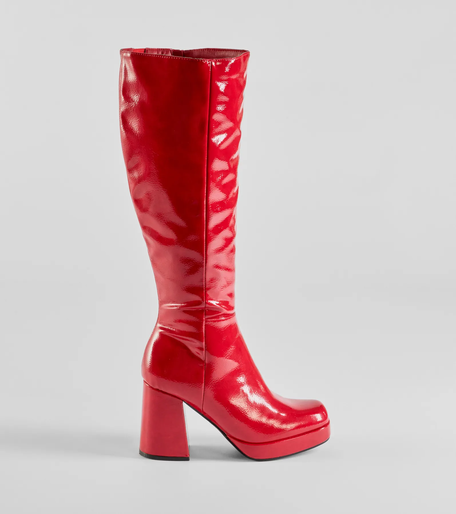 So Stunning Patent Faux Leather Under The Knee Platform Boots