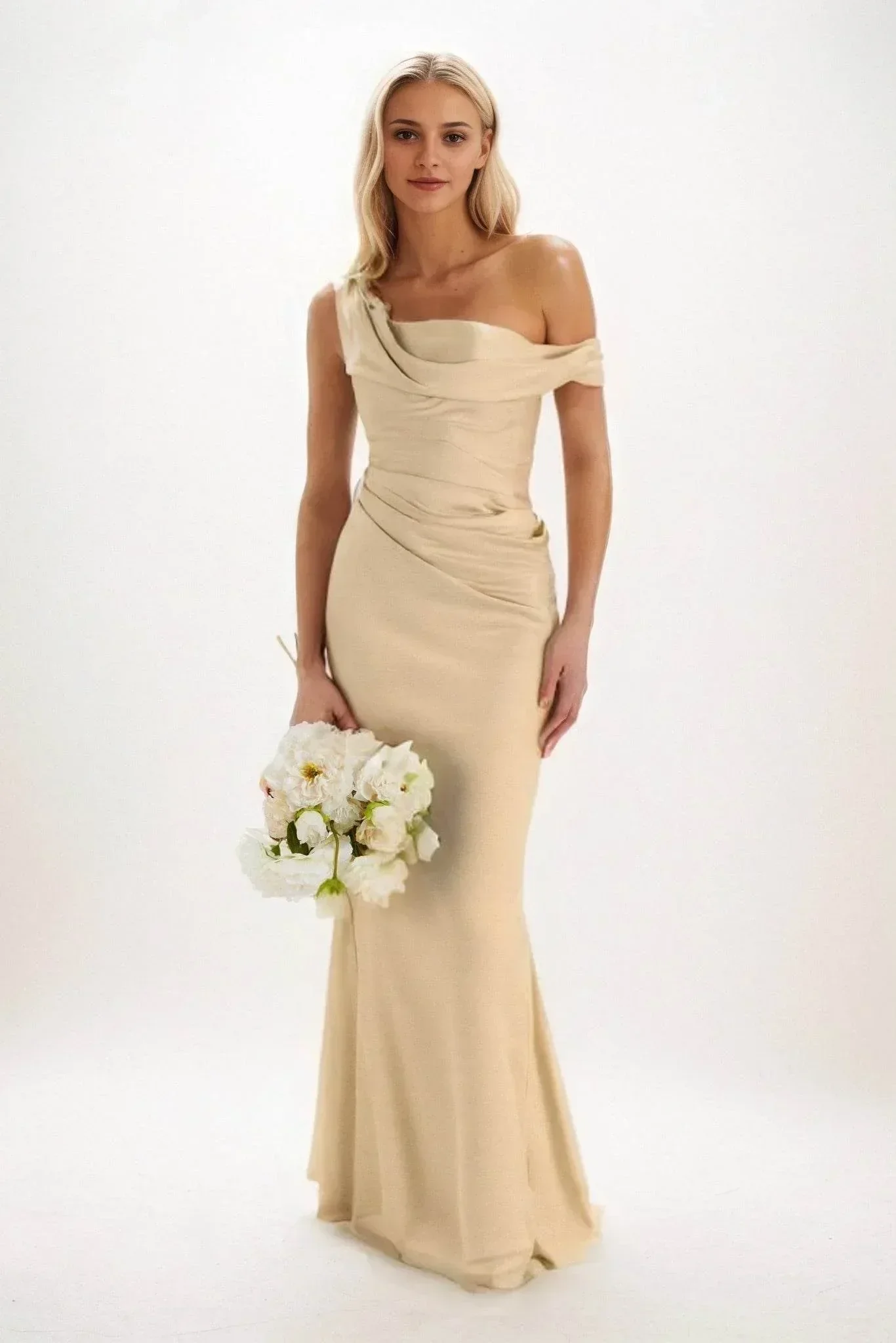 Sheath-Column Maxi Luxe Satin Bridesmaid Dress CB0815
