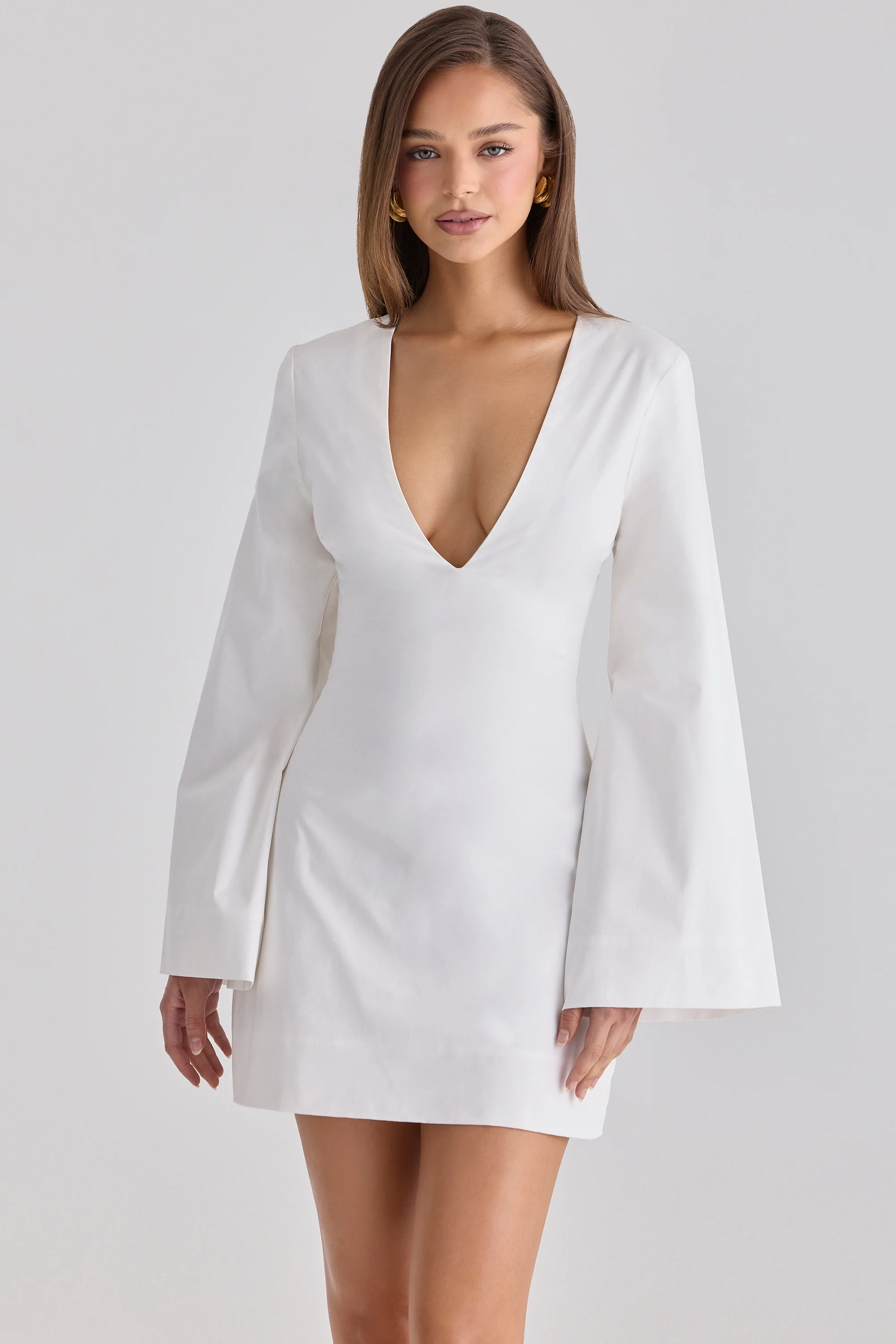 White Bell Sleeve Cotton Mini Dress