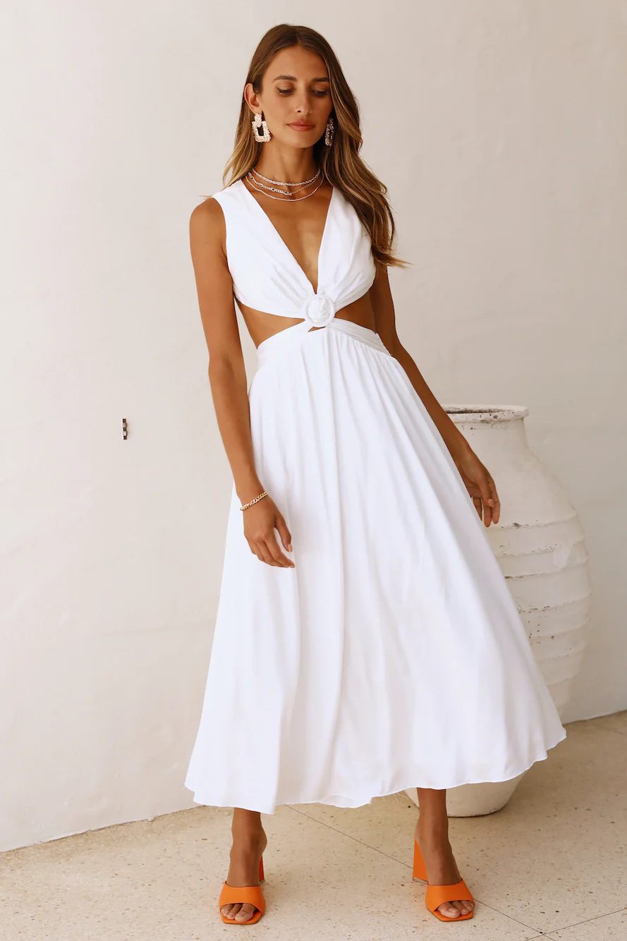 Lovely Travels Midi Dress White - luluinthesky