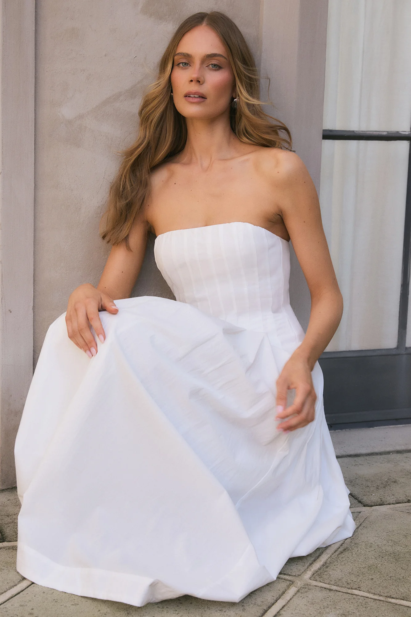 Sunshine Serenity Strapless Midi Dress White - FASHION NOB