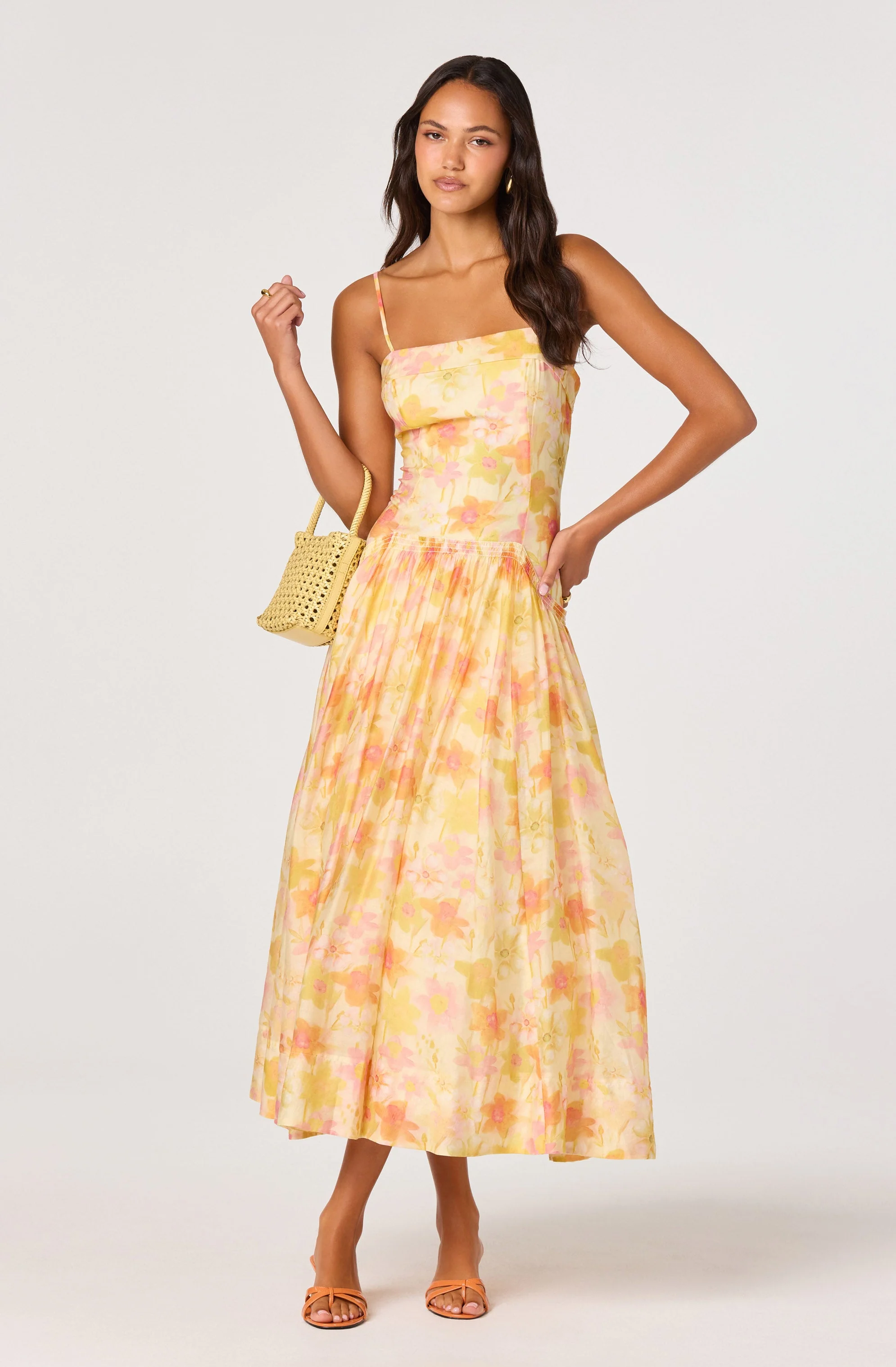 Ovina Floral Smocked Drop-Waist Maxi Dress