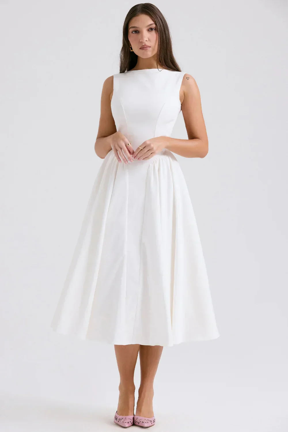 white twill midi sundress