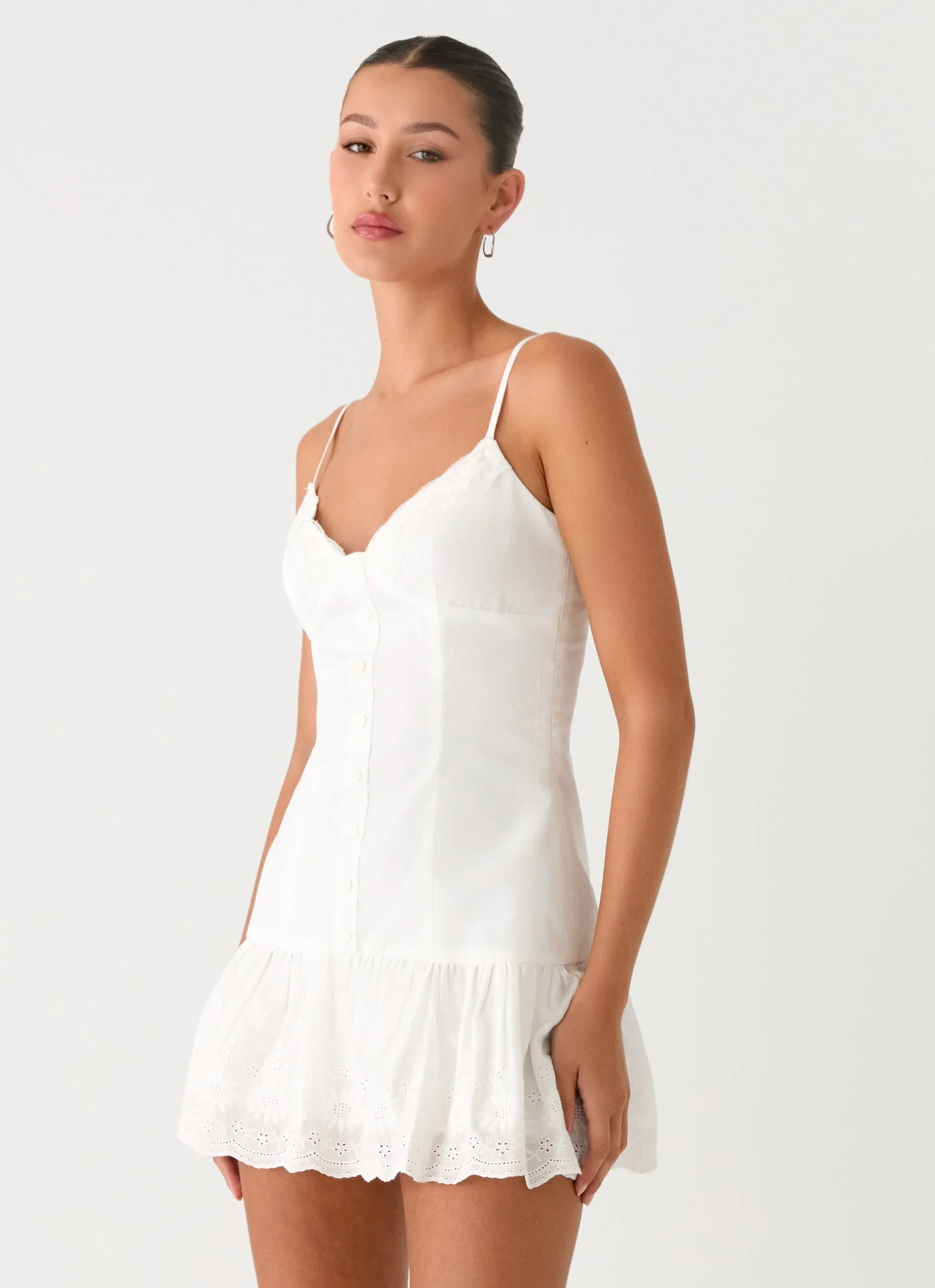 Sync Love Broderie Mini Dress - White - luluinthesky