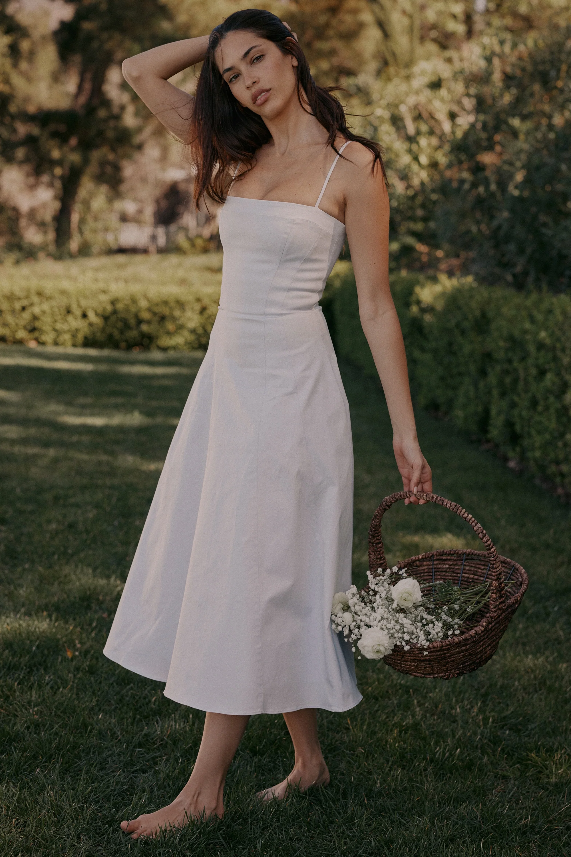 white stretch cotton a-line midi sundress - luluinthesky