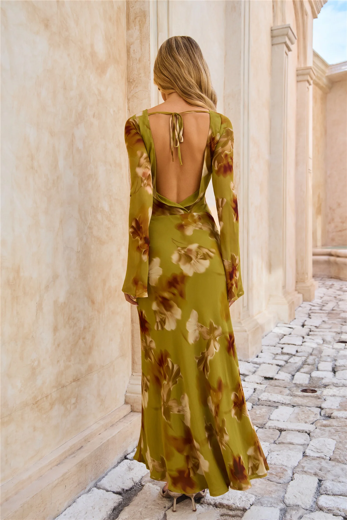 Petal Season Long Sleeve Maxi Dress Olive Floral