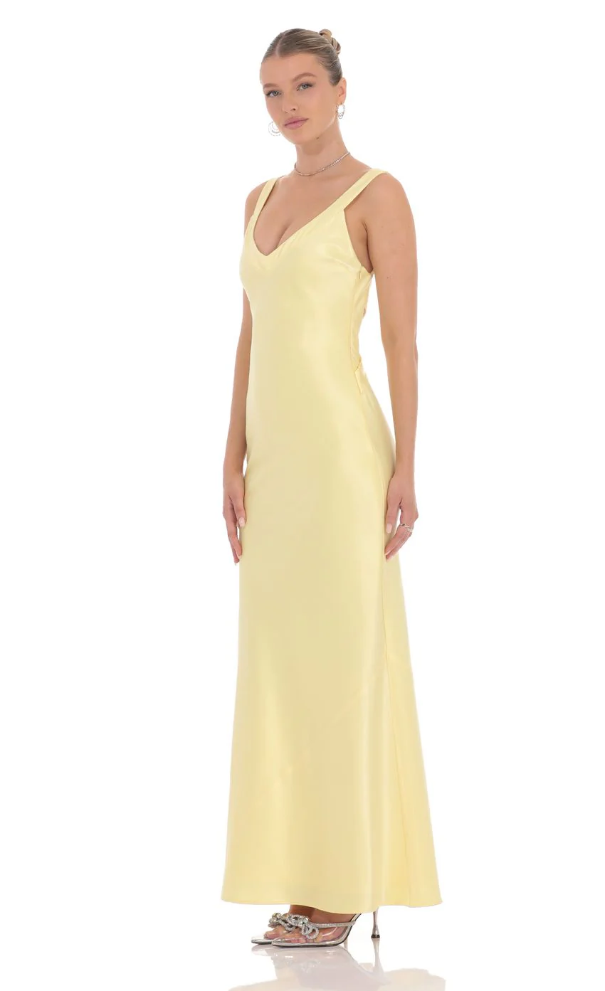 Satin Open Back Maxi Dress in Yellow - luluinthesky
