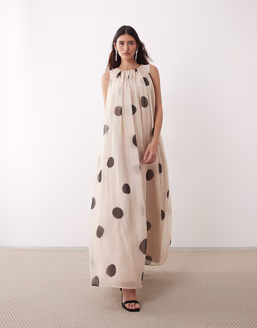 ARRANGE gathered drape maxi dress in mono spot print