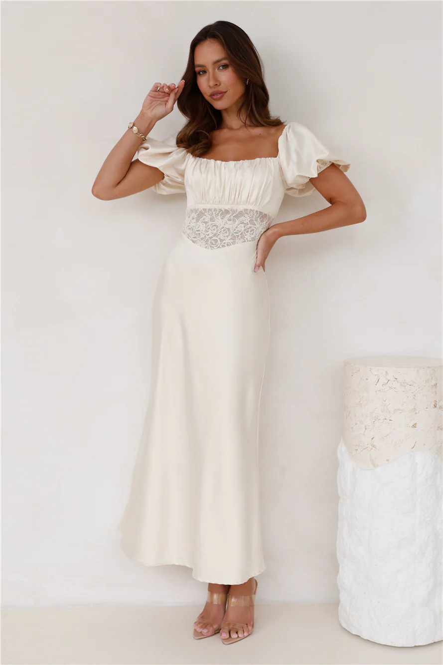 Connected By Love Satin Maxi Dress Butter - luluinthesky
