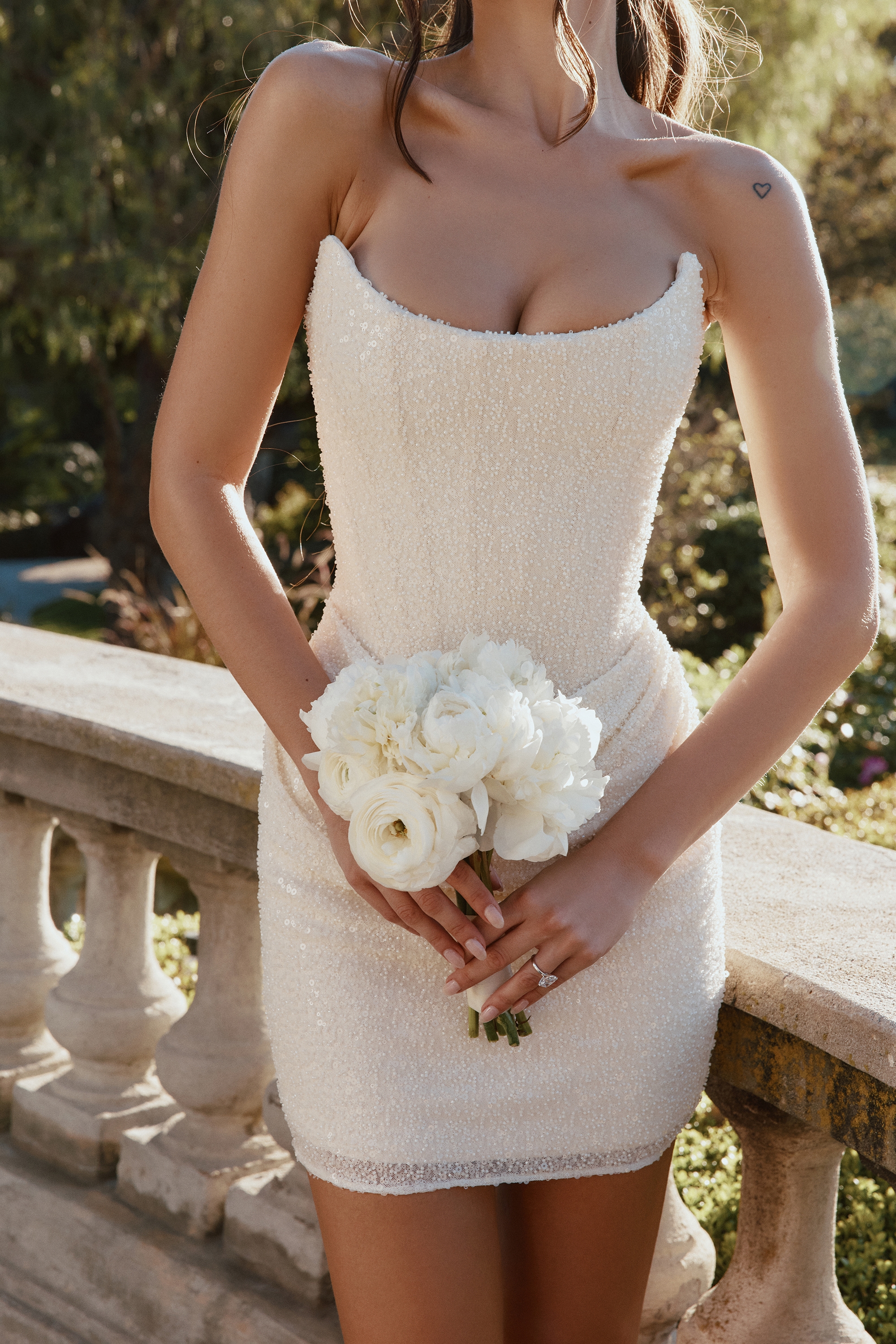 Ivory Hand Embellished Beaded Mini Gown
